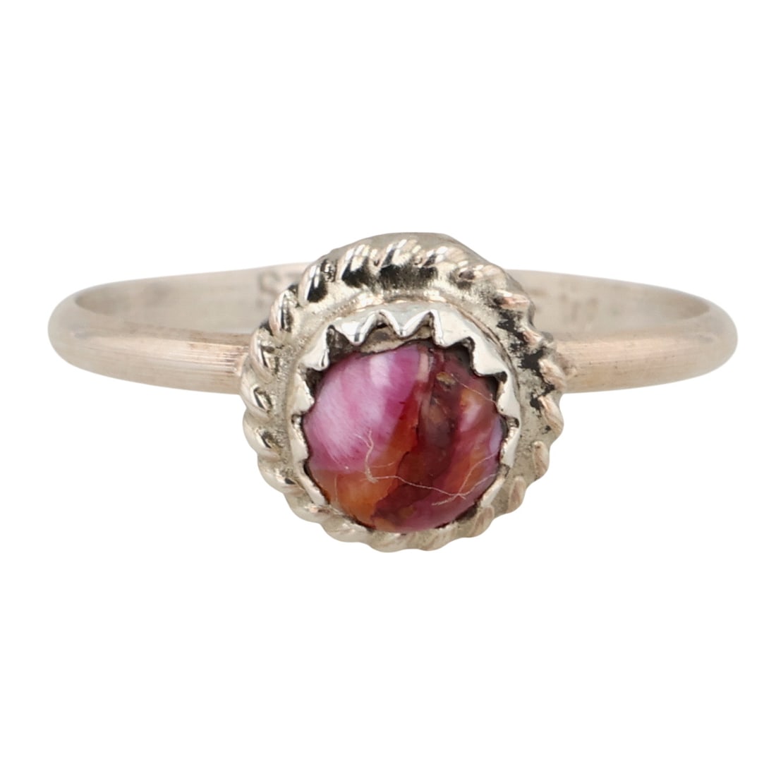 Esther White Navajo Sterling Spiny Oyster Ring Sz 4.75: Esther White Navajo Sterling Compressed Spiny Oyster Ring Sz 4.75 / 1g / Surface crack line on stone, see photos