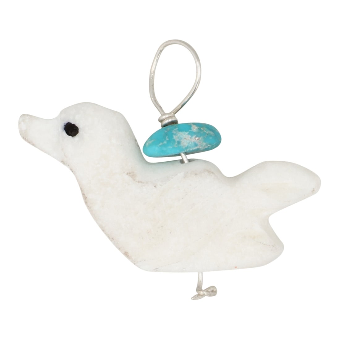 Allison White Navajo Sterling Multi-Stone Duck Pendant: Allison White Navajo Sterling Multi-Stone Duck Pendant / 2.5g / White Marble, Turquoise / Unsigned. Artist attribution based on accompanying tag.