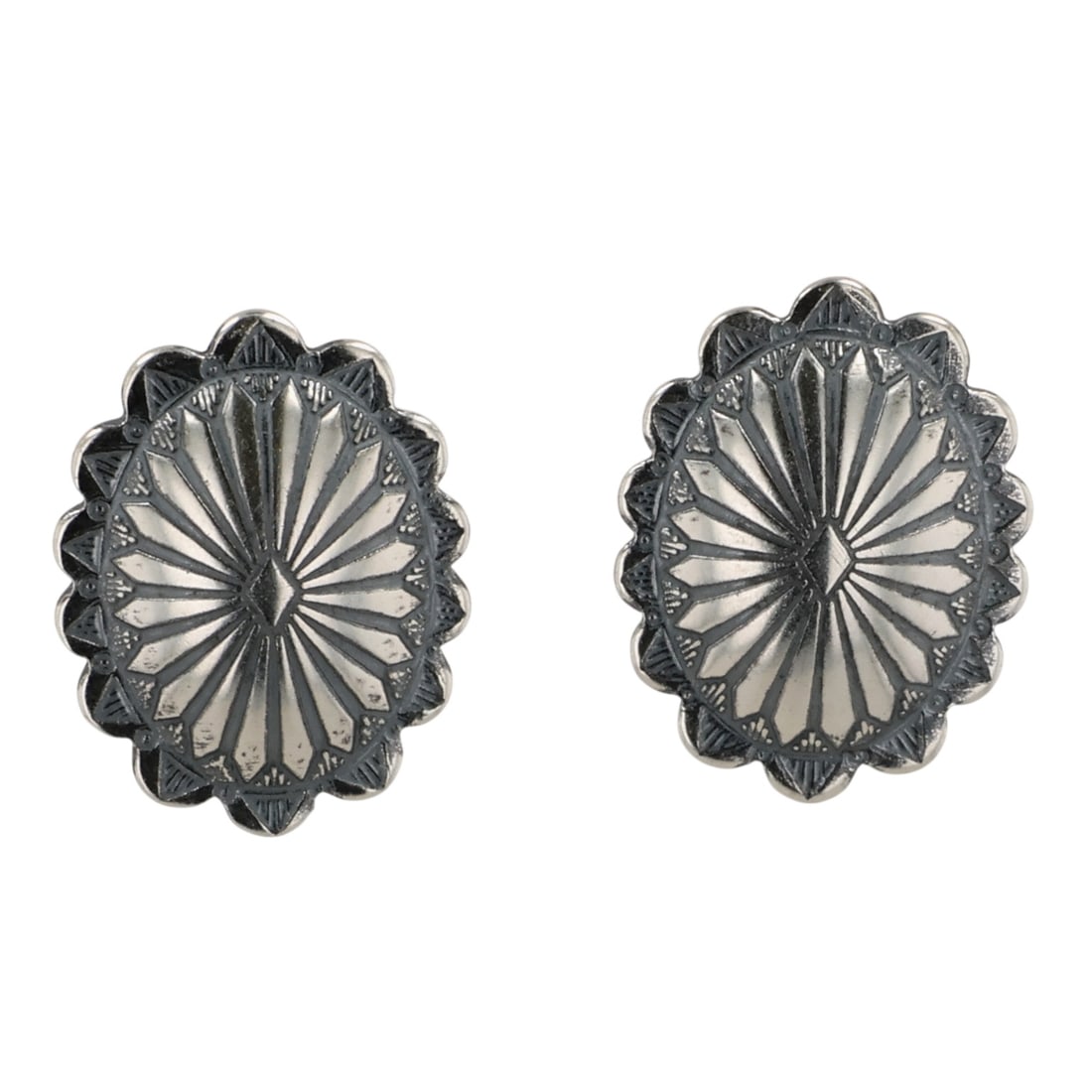 Southwest Sterling Stamped Concho Earrings: Southwest Sterling Stamped Concho Earrings / 1g