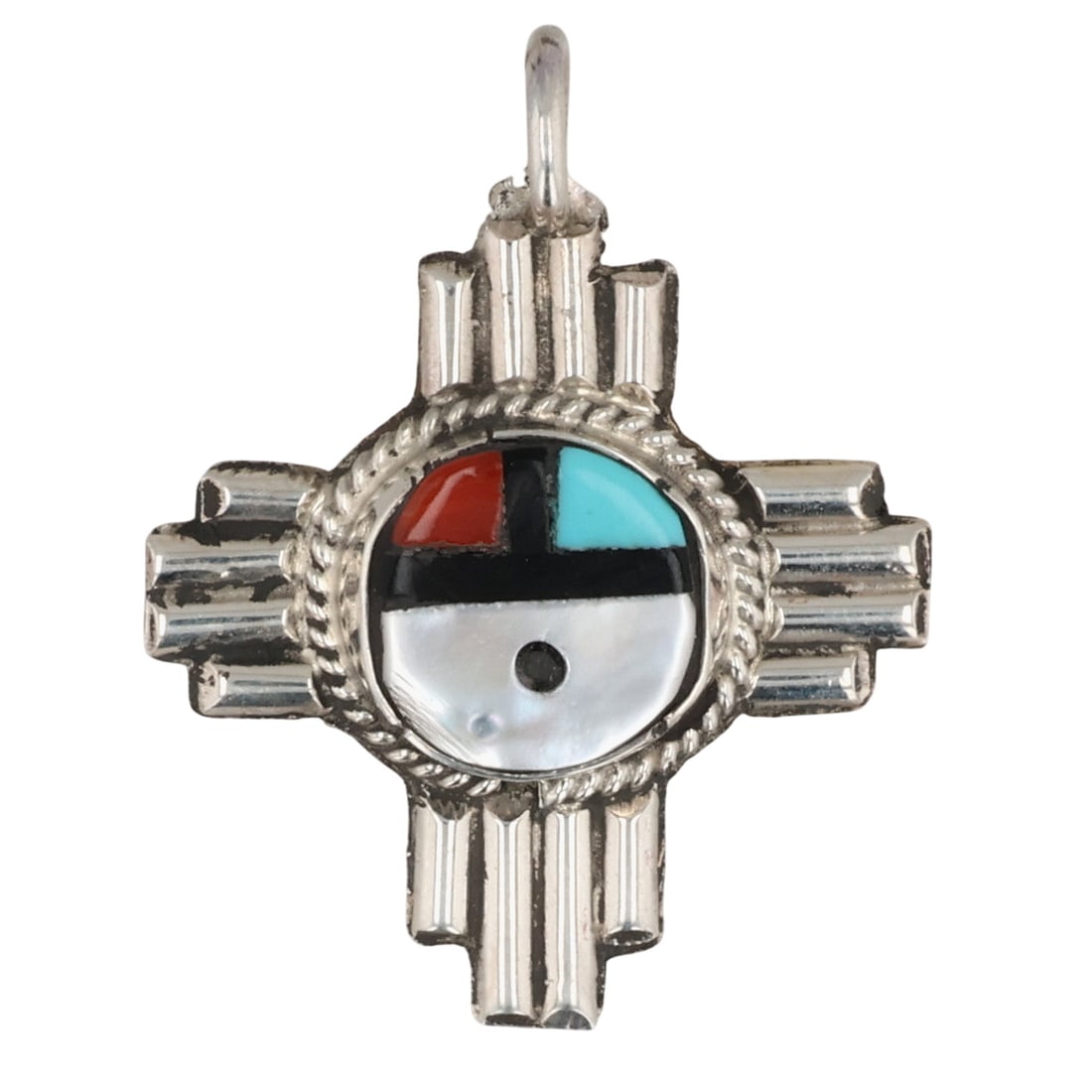 Clifford Cheama Zuni Sterling Multi-Stone Inlay Sunface Pendant (1 of 4)