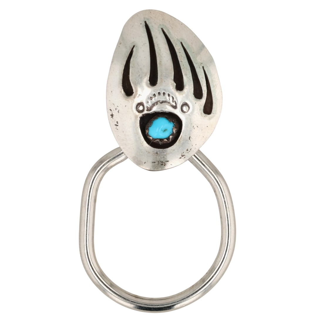 Ervin Begay Navajo Sterling Turquoise Bear Paw Keychain: Ervin Begay Navajo Sterling Turquoise Bear Paw Keychain / 6g / Unsigned. Artist attribution based on accompanying tag.