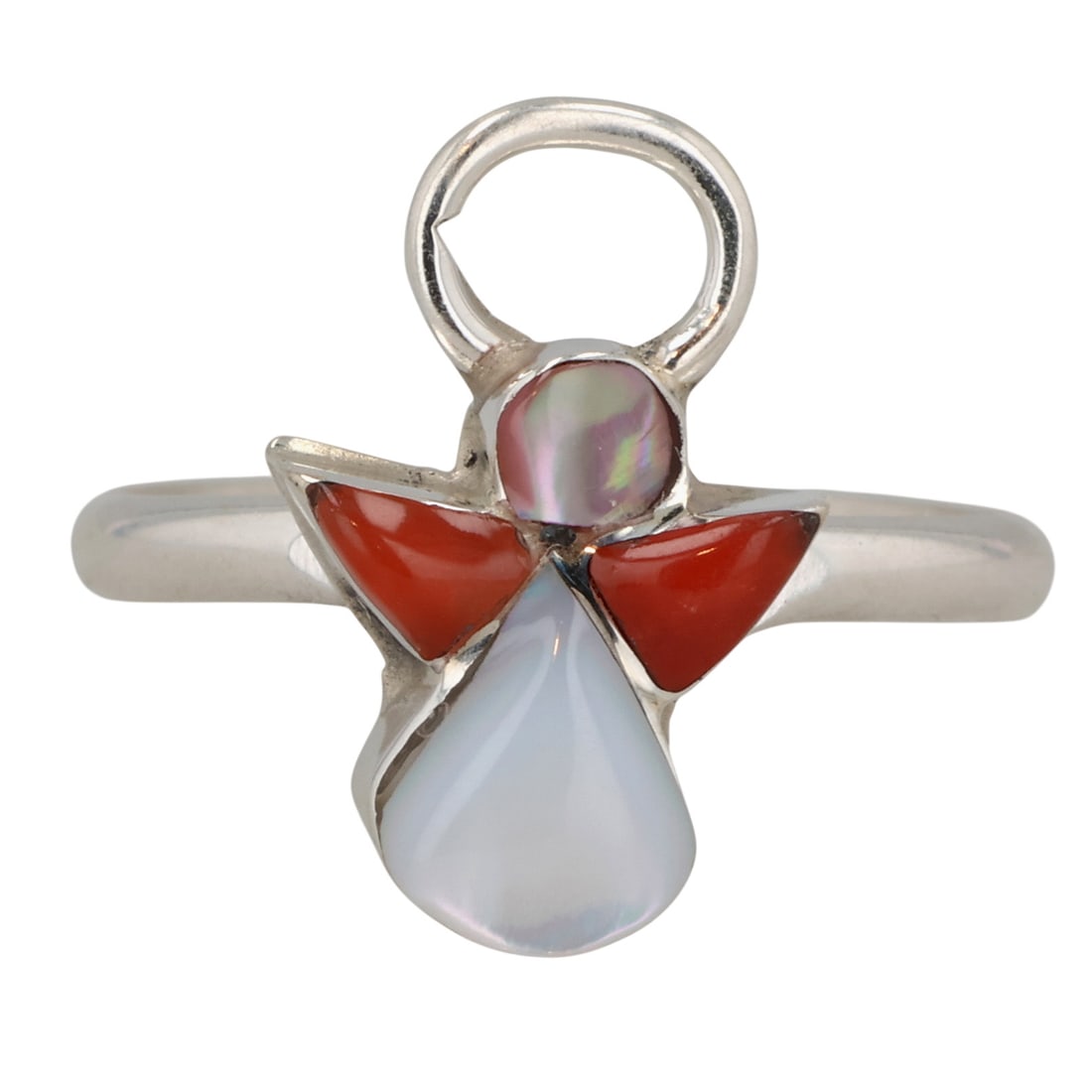 Claudia Martza Zuni Sterling Multi-Stone Inlay Angel Ring Sz 4.75: Claudia Martza Zuni Sterling Multi-Stone Inlay Angel Ring Sz 4.75 / 1.5g / Mother of Pearl, Coral
