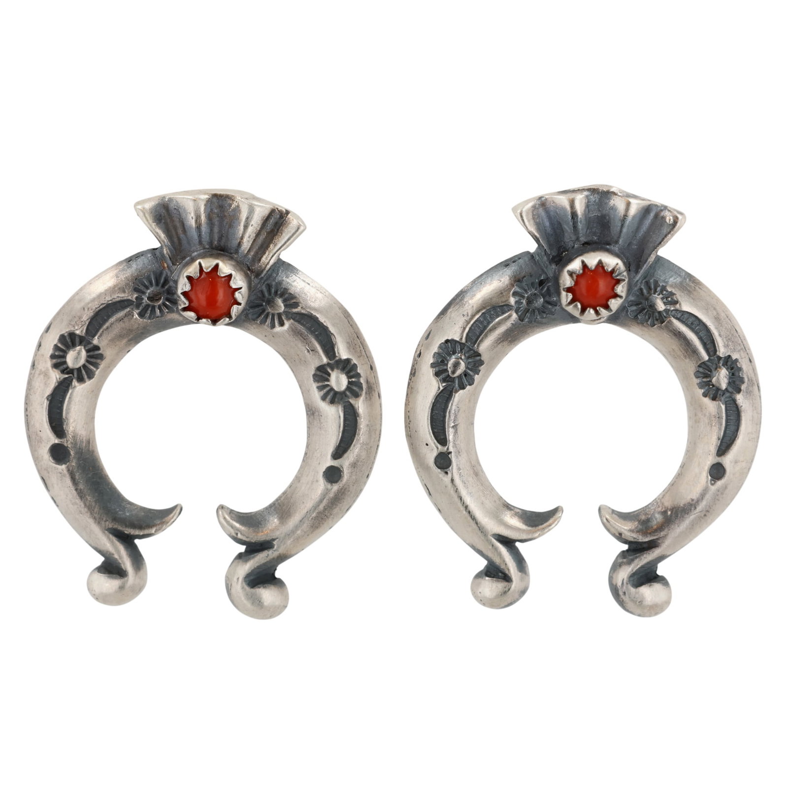 Adrienne Gordon Navajo Sterling Coral Stamped Naja Earrings (1 of 3)