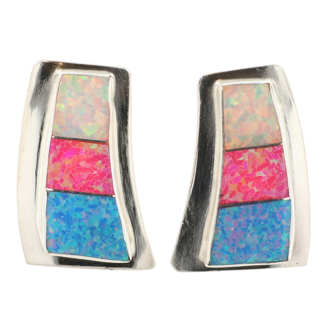Norvin Johnson Navajo Sterling Opal Inlay Earrings: Norvin & Cynthia Johnson Navajo Sterling Opal Inlay Earrings / 2g