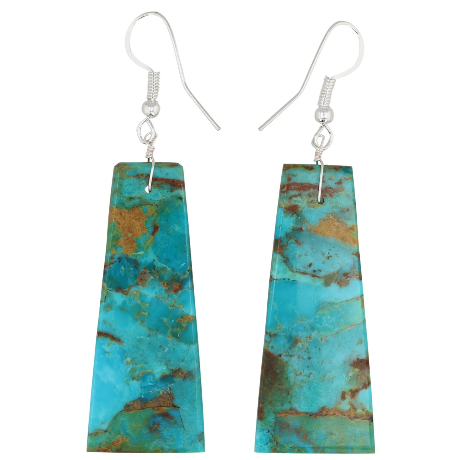 Jameson Pete Navajo Sterling Turquoise Slab Earrings: Jameson Pete Navajo Sterling Compressed Turquoise Slab Earrings / 8g / Unsigned. Artist attribution based on accompanying tag.