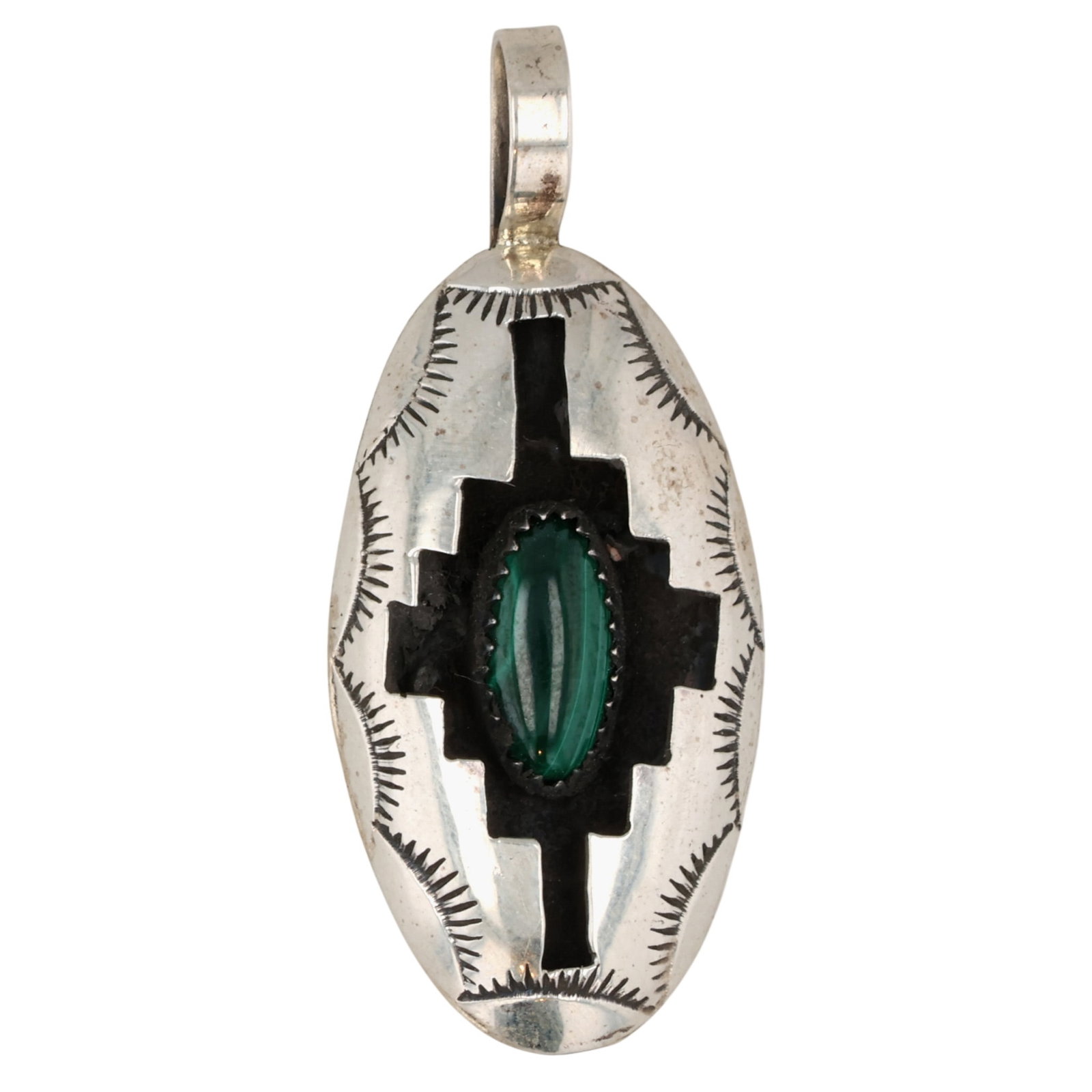 Felix Perry Navajo Sterling Malachite Shadow Box Pendant (1 of 4)