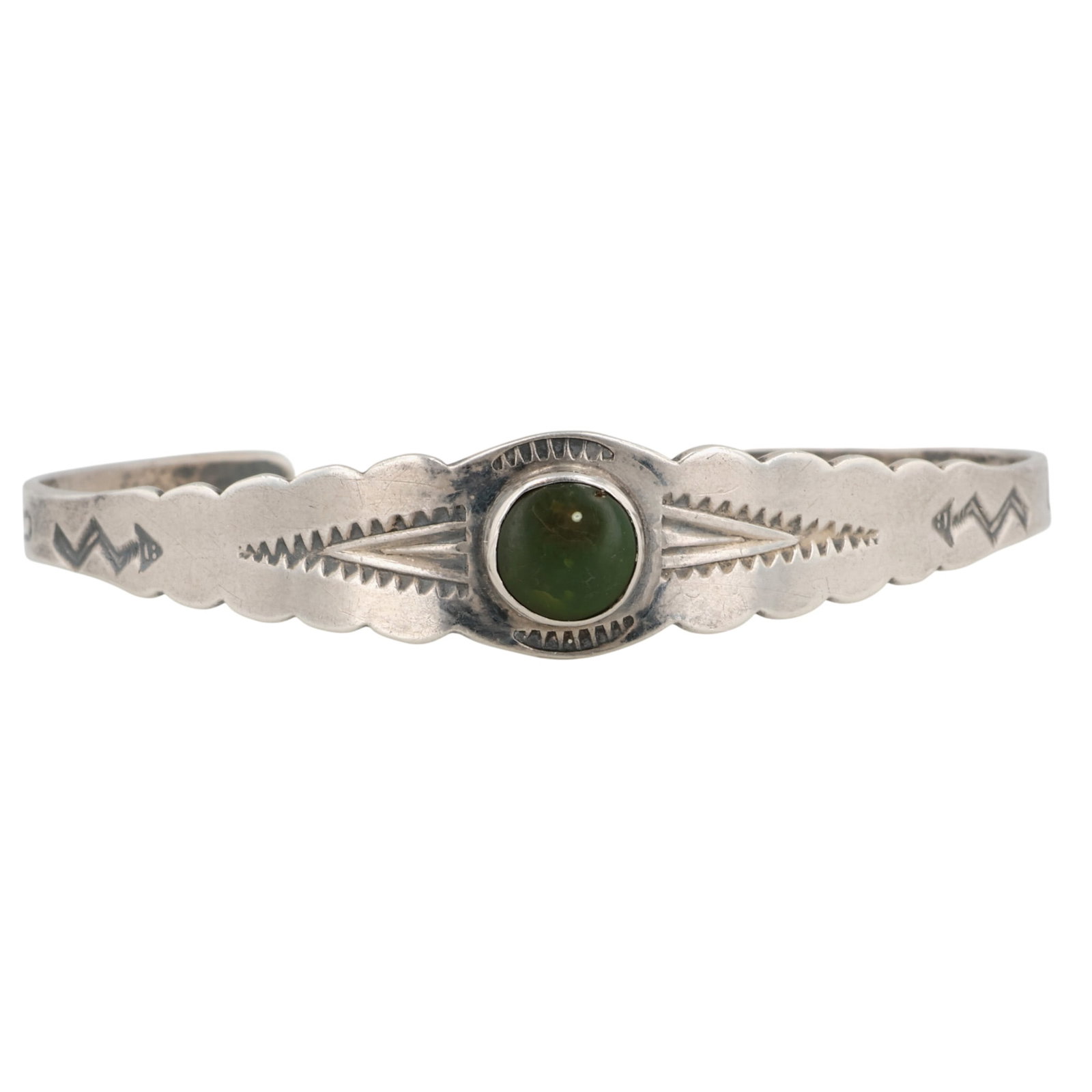 Vintage Navajo Sterling Turquoise Stamped Cuff Bracelet: Vintage Navajo Sterling Turquoise Stamped Cuff Bracelet / 7g