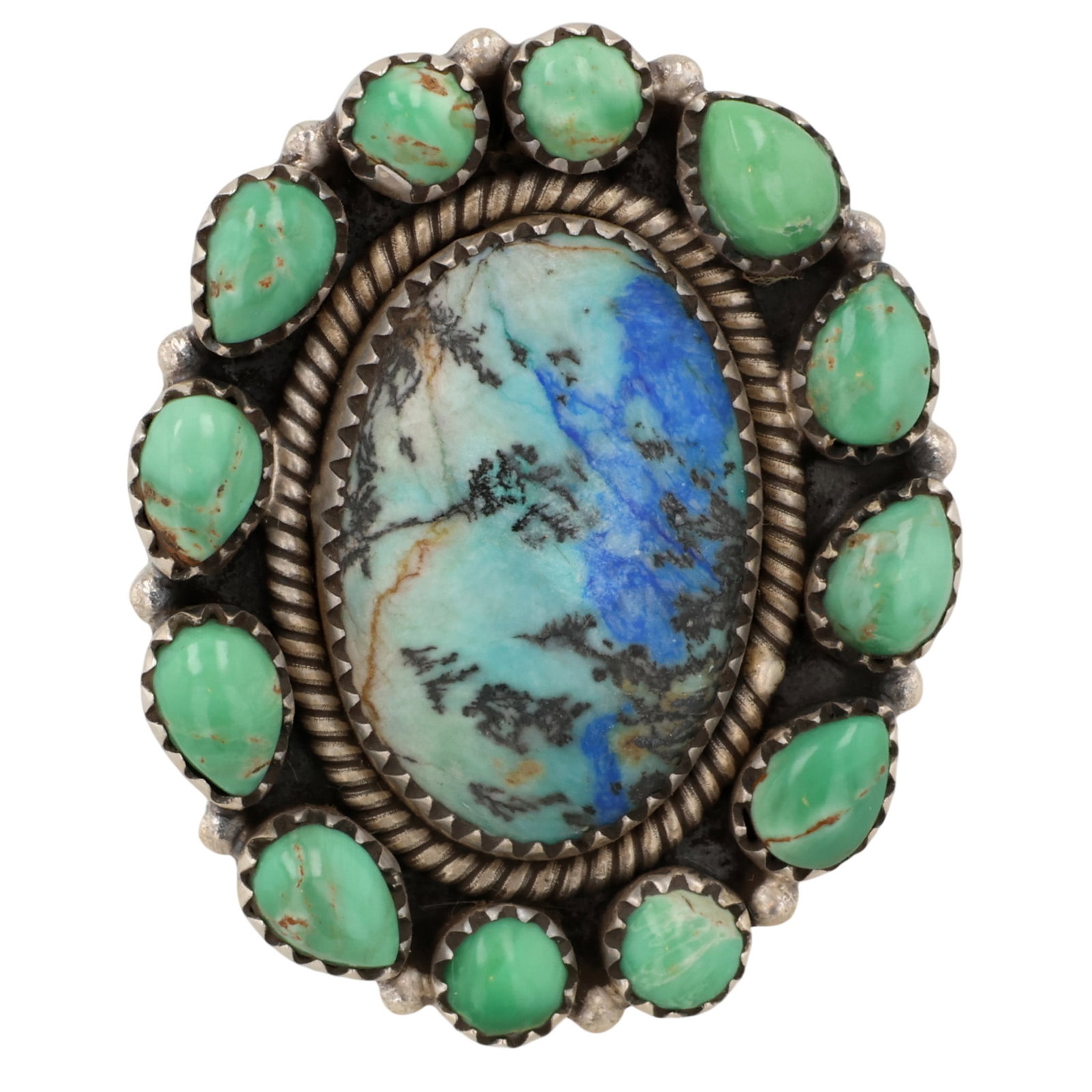 HaDa Collection Sterling Multi-Stone Adjustable Ring: HaDa Collection Sterling Multi-Stone Adjustable Ring Sz 6.25 / 25g / Turquoise, Dahlia