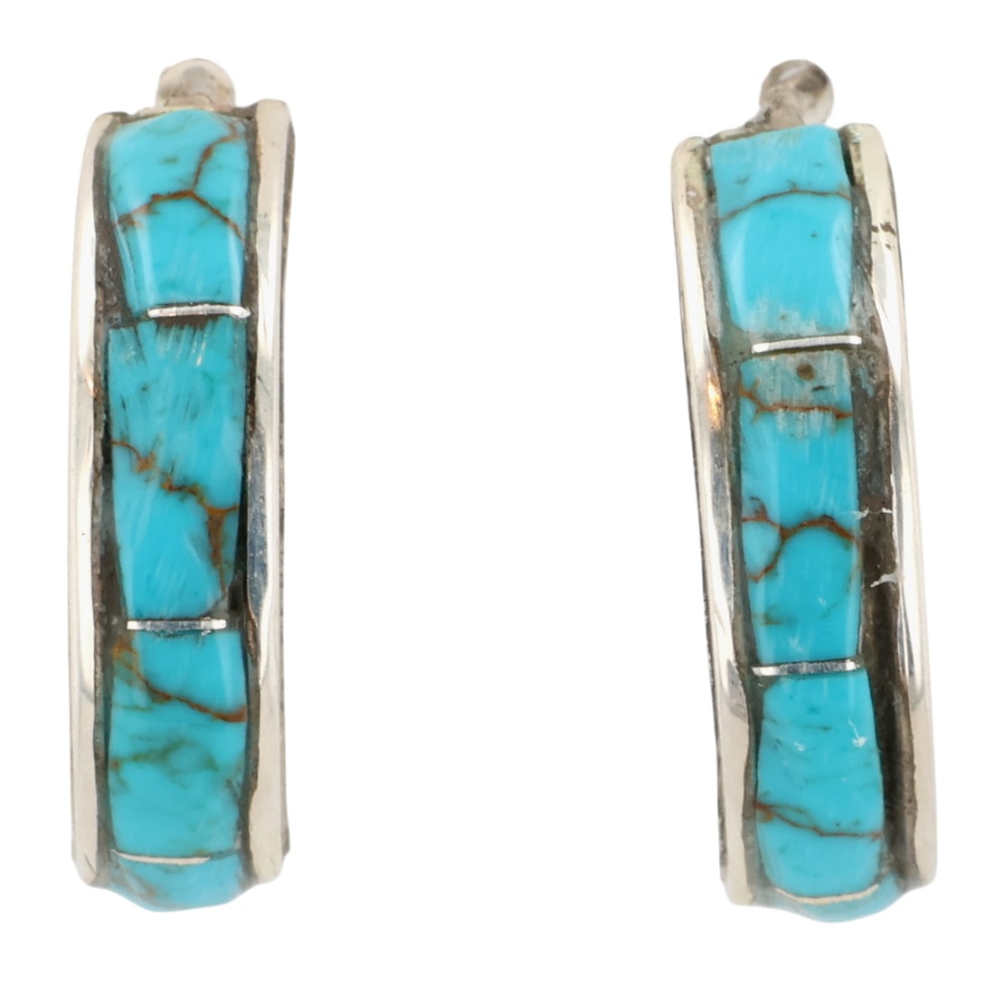 Debbie Livingston Navajo Sterling Kingman Turquoise Inlay Earrings (1 of 4)