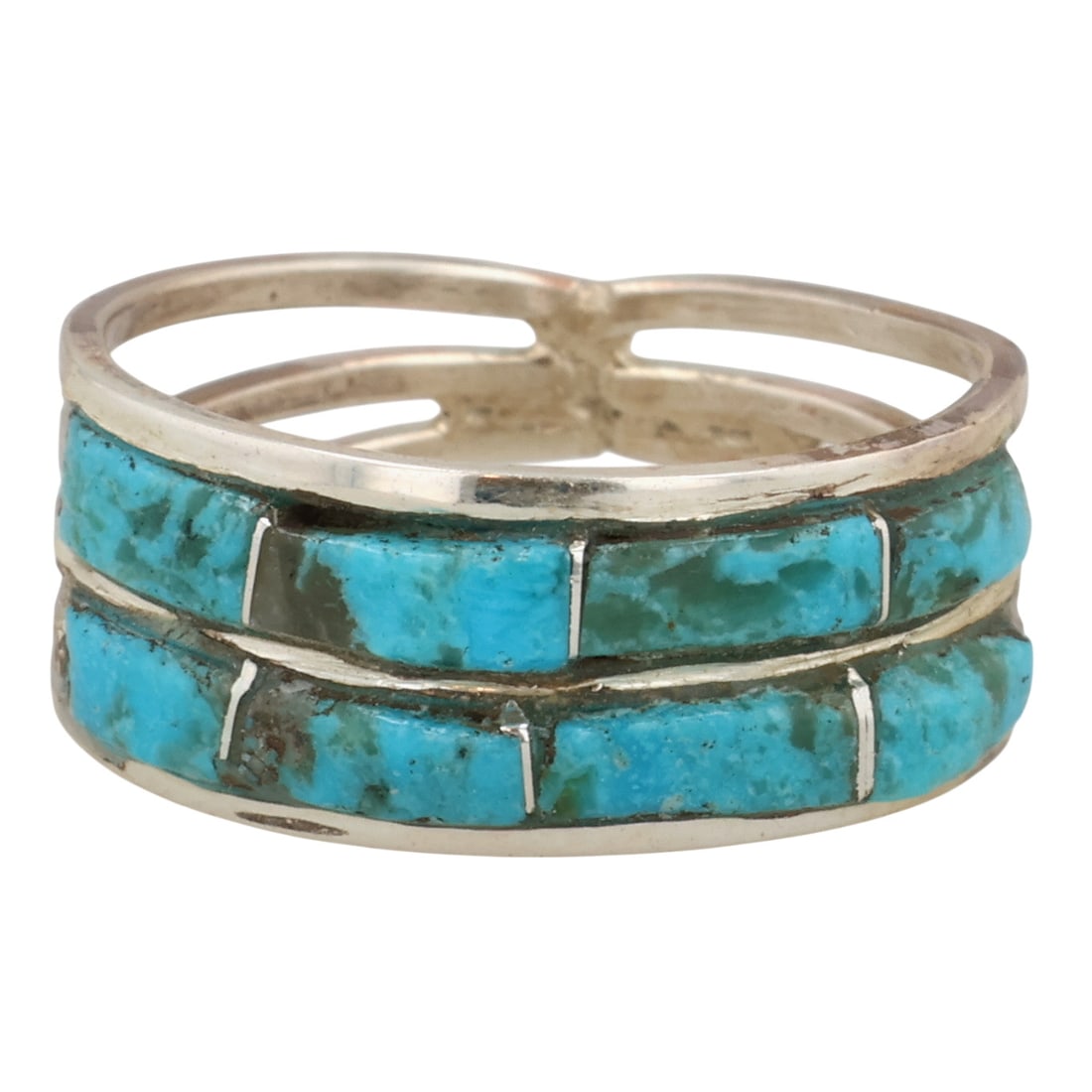 Debbie Johnson Navajo Sterling Kingman Turquoise Inlay Ring Sz 7: Debbie Johnson Navajo Sterling Kingman Turquoise Inlay Ring Sz 7 / 2.5g / Unsigned. Artist attribution based on accompanying tag.