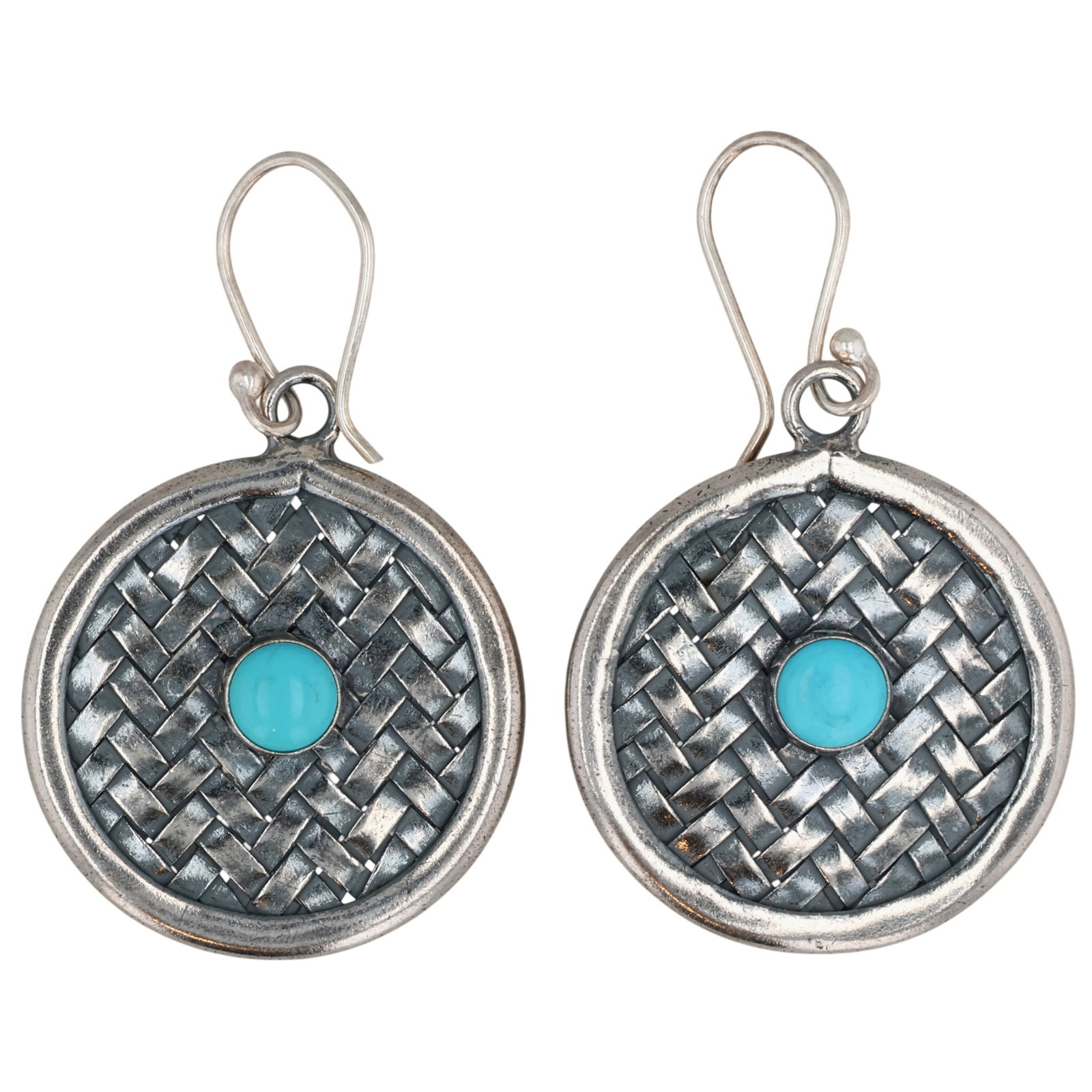 Southwest Sterling Turquoise Weave Earrings (1 of 4)