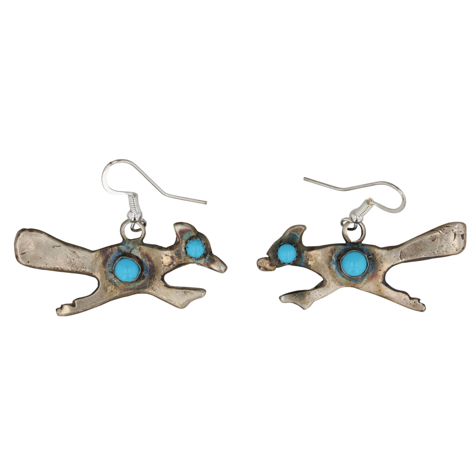 Tonya Yazzie Navajo Sterling Kingman Turquoise Roadrunner Earrings (1 of 5)