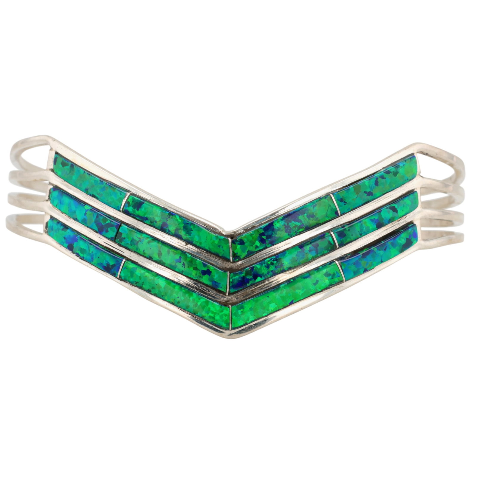 Jamie Johnson Navajo Sterling Opal Inlay Row Cuff Bracelet (1 of 7)