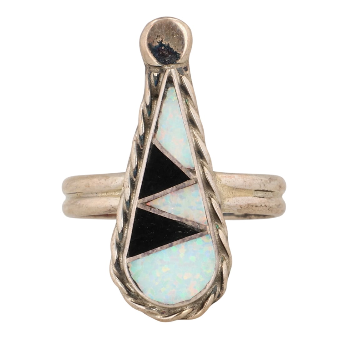 Swain Charley Zuni Sterling Multi-Stone Inlay Ring Sz 5.5: Swain Charley Zuni Sterling Multi-Stone Inlay Ring Sz 5.5 / 2.5g / Unsigned. Artist attribution based on accompanying tag.