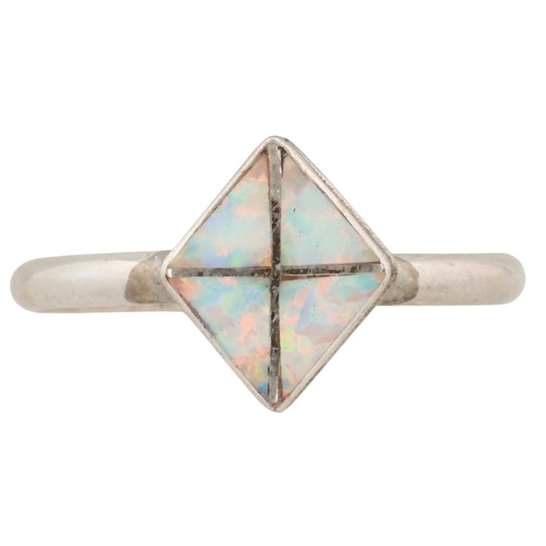 Swain Charley Zuni Sterling Opal Inlay Ring Sz 6.75: Swain Charley Zuni Sterling Opal Inlay Ring Sz 6.75 / 1.5g / Unsigned. Artist attribution based on accompanying tag.