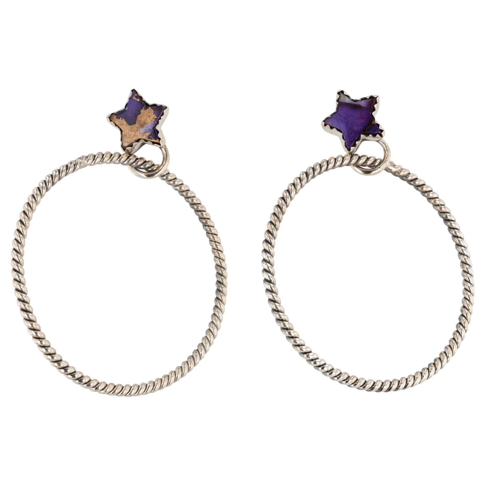 HaDa Collection Sterling Violet Rose Dahlia Star Hoop Earrings: HaDa Collection Sterling Violet Rose Dahlia Star Hoop Earrings / 11.5g