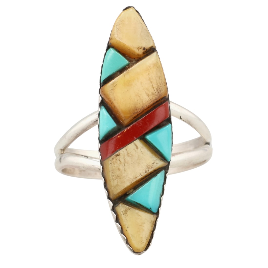 Vintage Navajo Sterling Multi-Stone Inlay Ring Sz 4.5 (1 of 5)