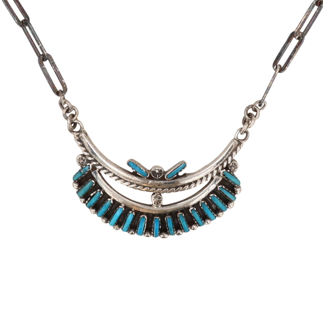 Southwest Sterling Turquoise Needlepoint Necklace (1 of 6)