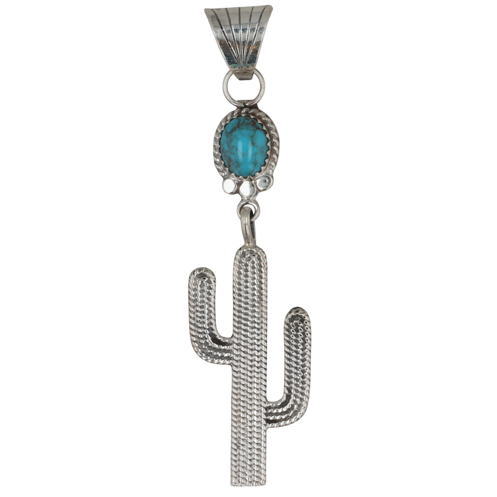 Sharon McCarthy Navajo Sterling Kingman Turquoise Cactus Pendant: Sharon McCarthy Navajo Sterling Kingman Turquoise Cactus Pendant / 6.5g / Unsigned. Artist attribution based on accompanying tag.