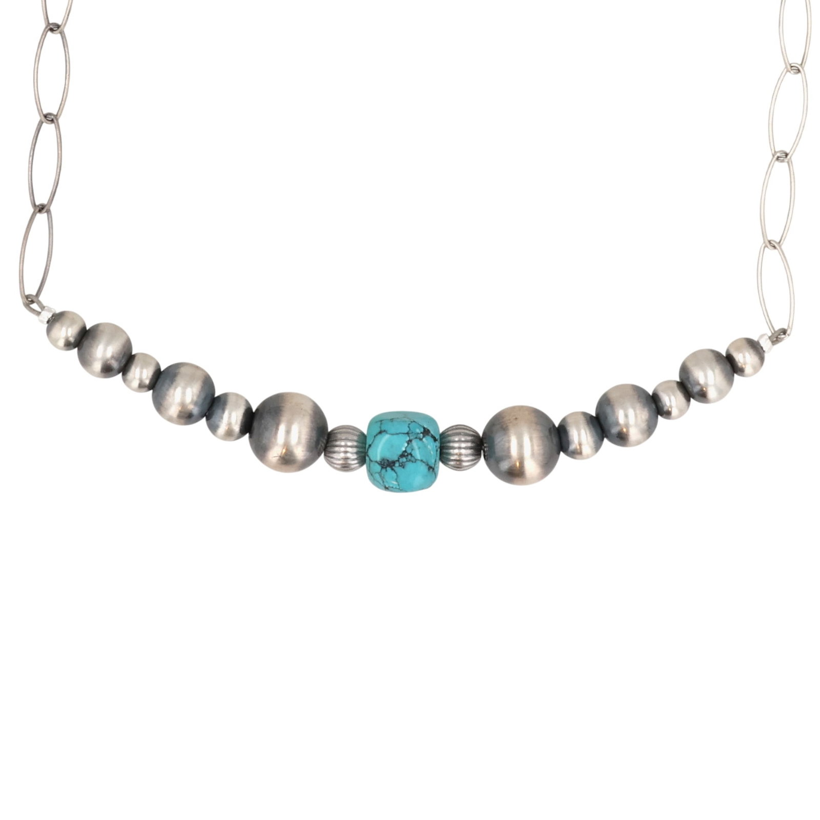 Southwest Sterling Sonoran Gold Turquoise Oxidized Bead Necklace: Southwest Sterling Sonoran Gold Turquoise Oxidized Bead Necklace / 9.5g