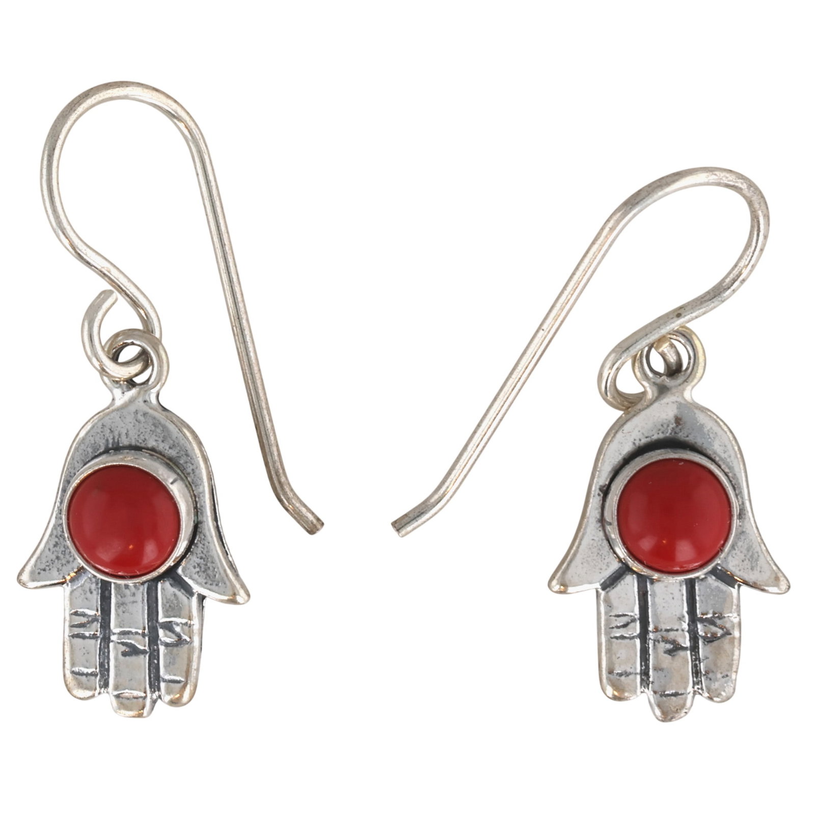 Southwest Sterling Coral Hand Earrings (1 of 4)