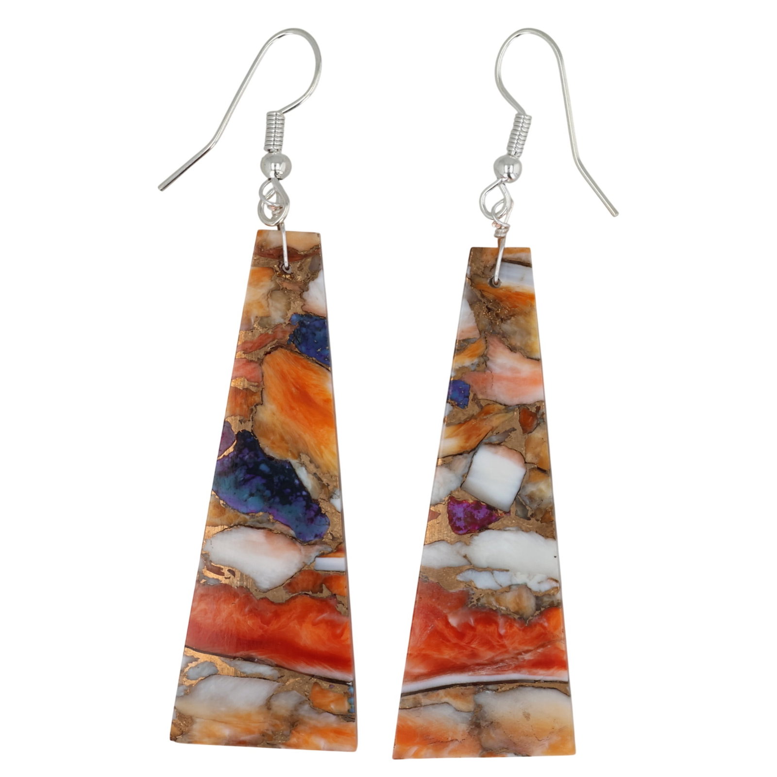 Jameson Pete Navajo Sterling Spiny Oyster Slab Earrings: Jameson Pete Navajo Sterling Compressed Spiny Oyster Slab Earrings / 9g / Unsigned. Artist attribution based on accompanying tag.