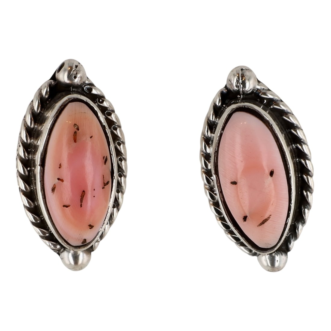 Bucky Belin Navajo Sterling Pink Conch Earrings: Bucky Belin Navajo Sterling Pink Conch Earrings / 3g / Unsigned. Artist attribution based on accompanying tag.