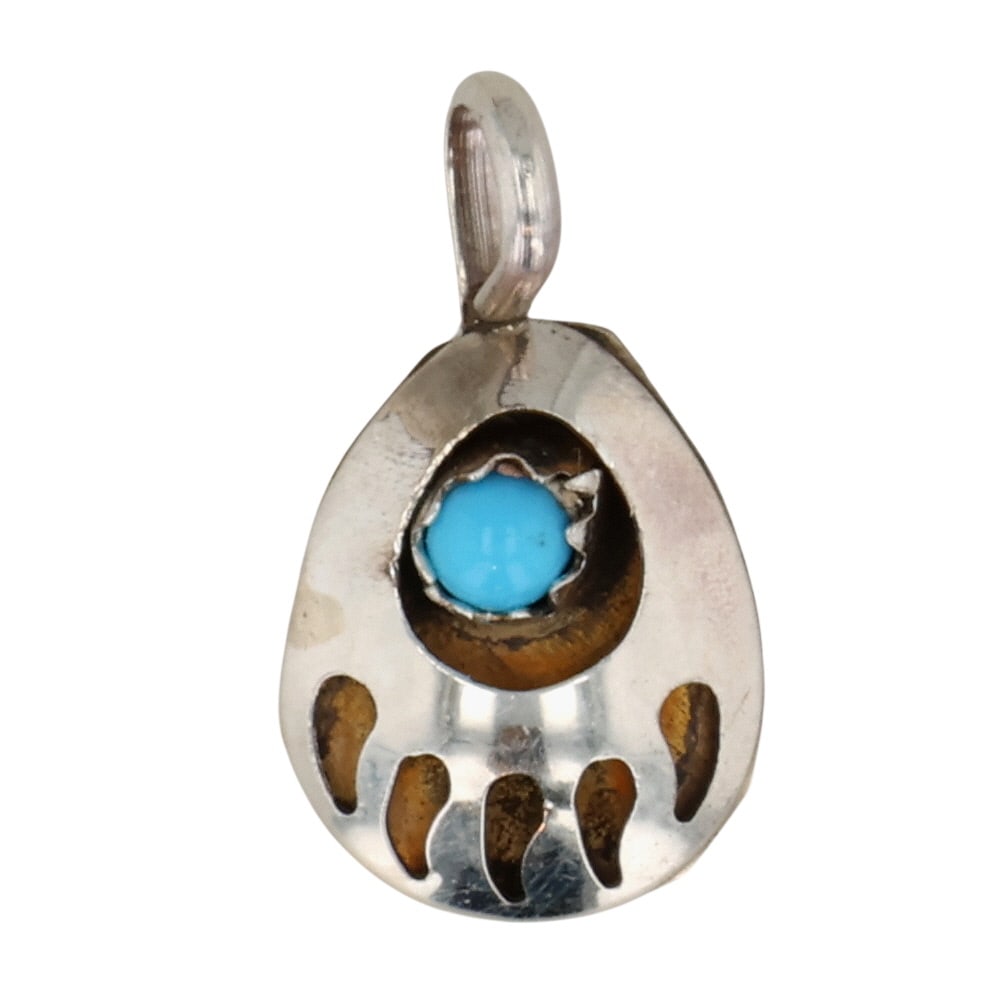 Esther White Navajo Sterling Turquoise Bear Paw Pendant: Esther White Navajo Sterling Block Turquoise Bear Paw Pendant / .6g / Unsigned. Artist attribution based on accompanying tag.