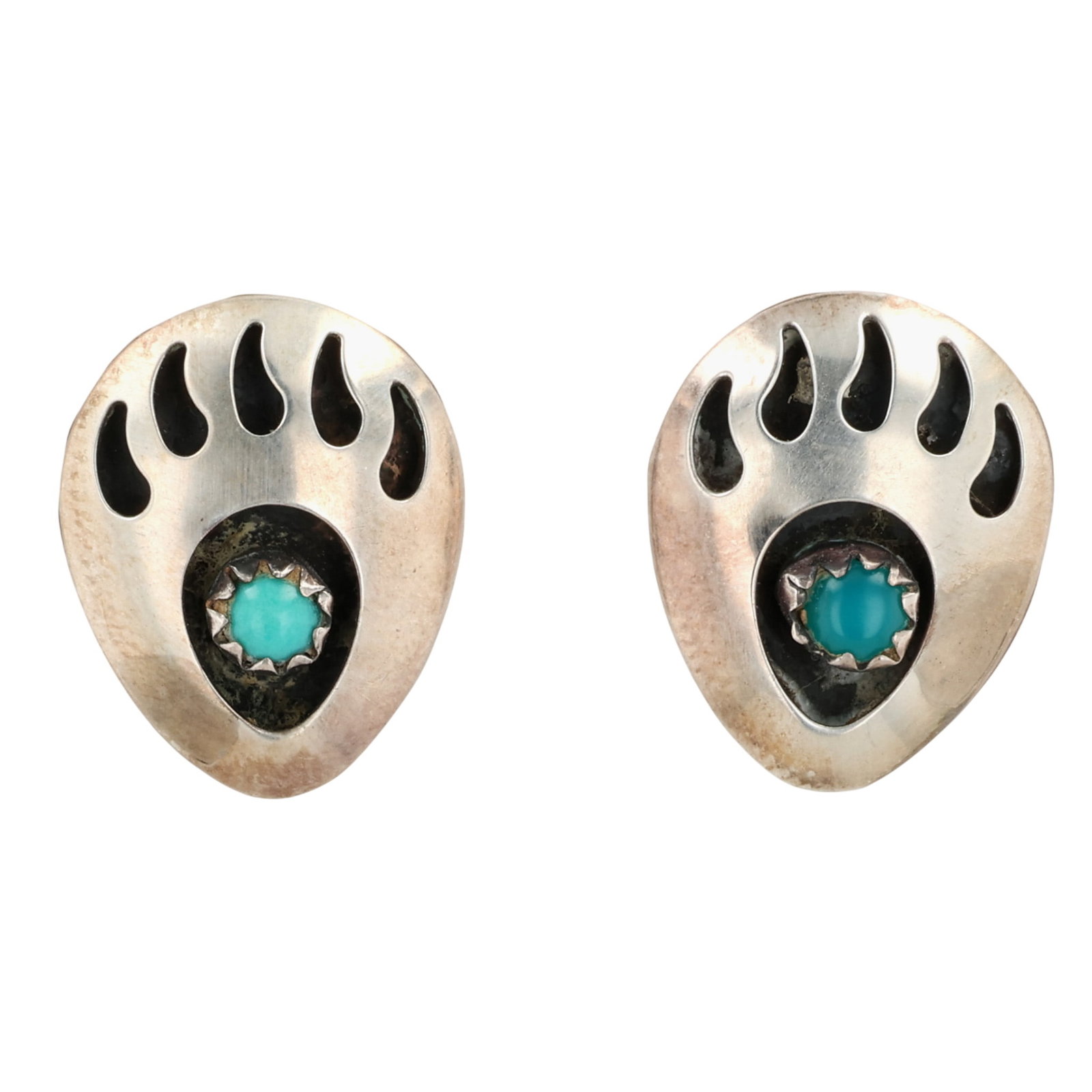 Navajo Sterling Turquoise Bear Paw Earrings (1 of 3)