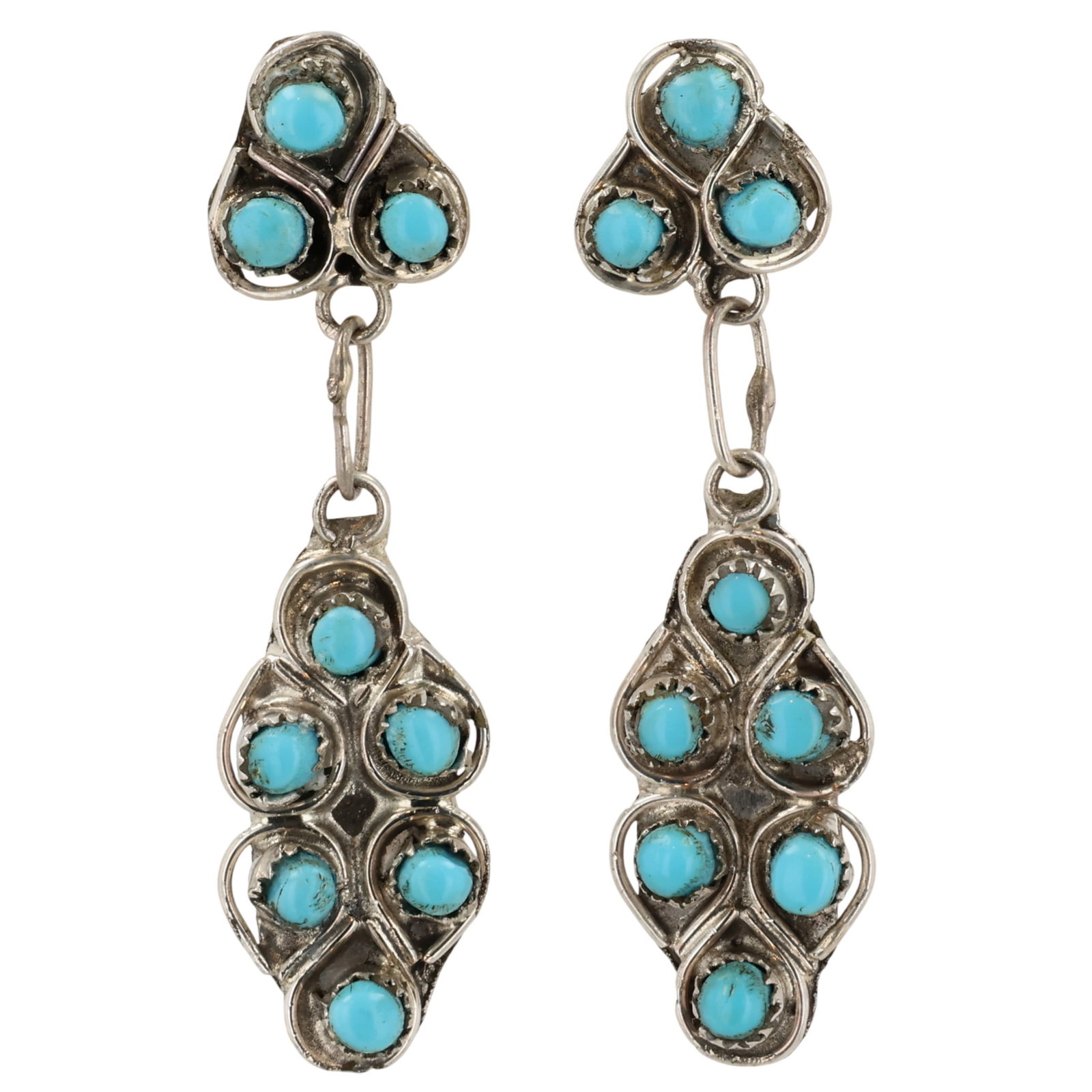 Waylon Johnson Zuni Sterling Turquoise Snake Eye Earrings: Waylon Johnson Zuni Sterling Turquoise Snake Eye Earrings / 2.5g / Unsigned. Artist attribution based on accompanying tag.