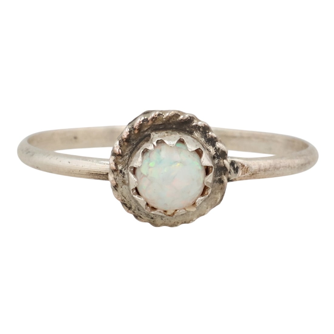Esther White Navajo Sterling Opal Ring Sz 4.75: Esther White Navajo Sterling Opal Ring Sz 4.75 / 0.6g / Unsigned. Artist attribution based on accompanying tag.