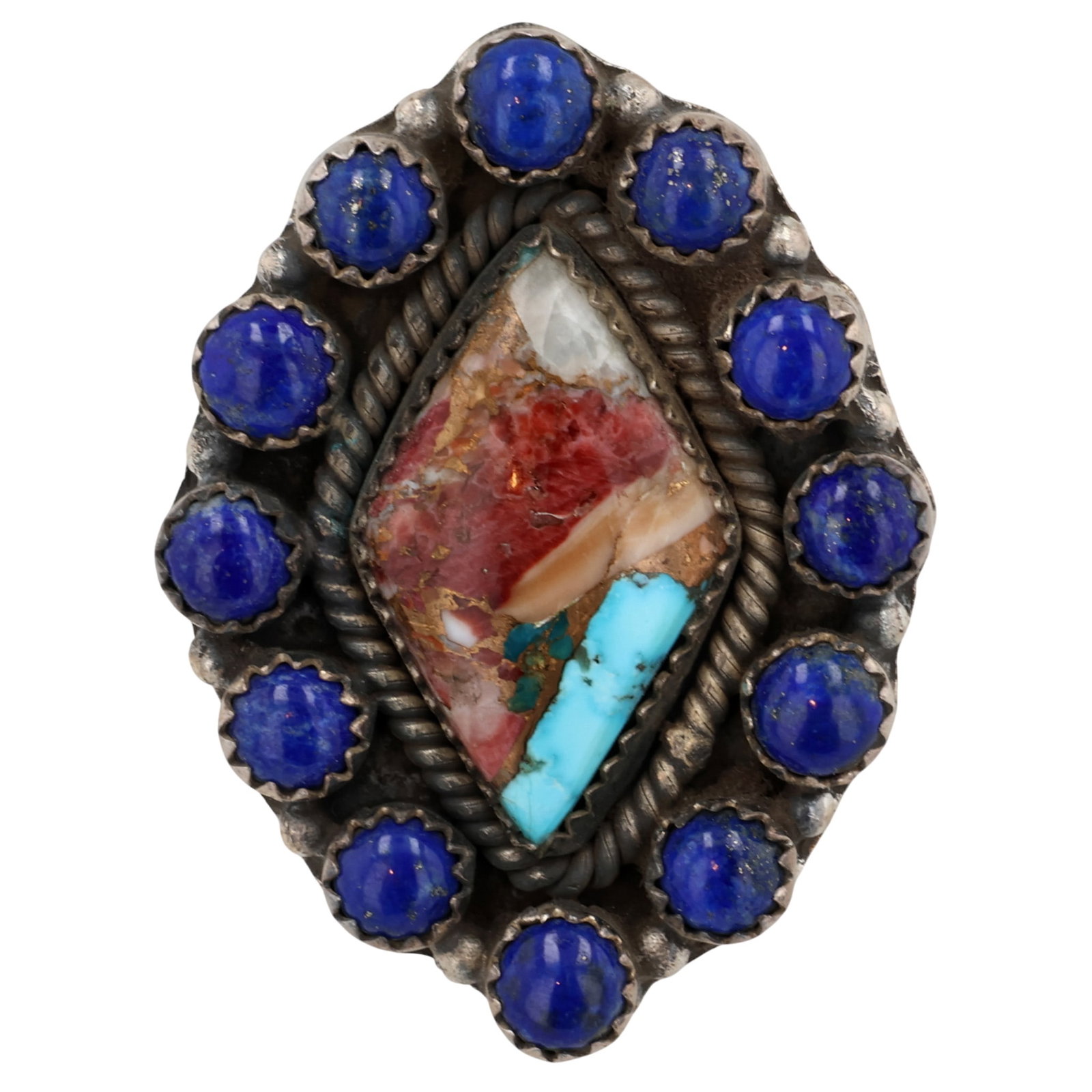 HaDa Collection Sterling Multi-Stone Adjustable Ring: HaDa Collection Sterling Multi-Stone Adjustable Ring Sz 7.25 / 18g / Lapis Lazuli, Dahlia