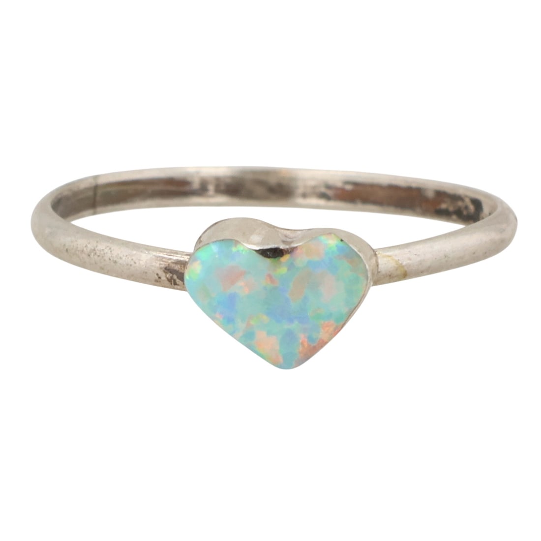 Mary Ann Neha Zuni Sterling Opal Heart Ring Sz 3.5: Mary Ann Neha Zuni Sterling Opal Heart Ring Sz 3.5 / 0.6g / Unsigned. Artist attribution based on accompanying tag.