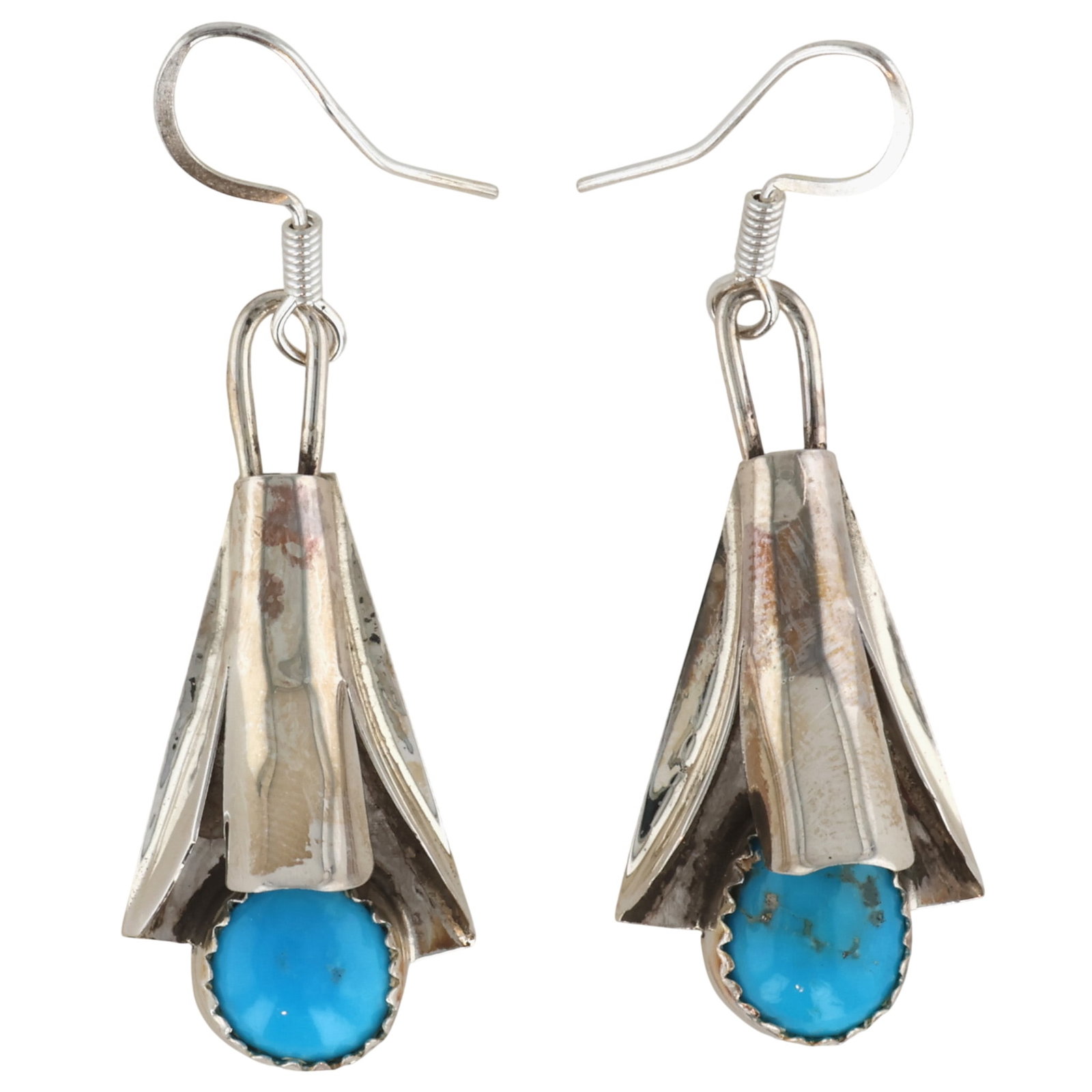 Louise Yazzie Navajo Sterling Kingman Turquoise Squash Blossom Earrings: Louise Yazzie Navajo Sterling Kingman Turquoise Squash Blossom Earrings / 5g