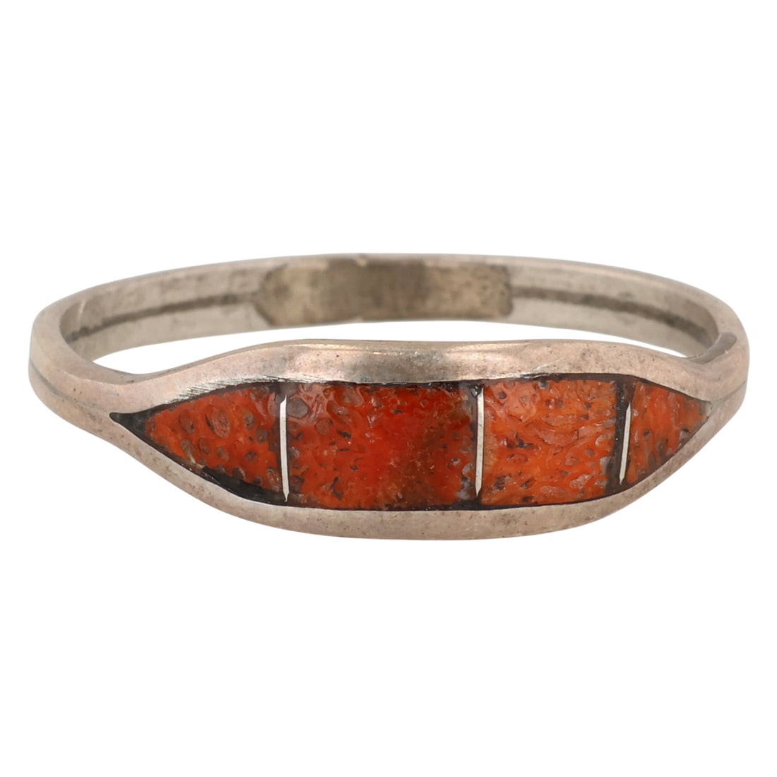 Signed J Navajo Sterling Spiny Oyster Ring Sz 8.75: Signed J Navajo or Southwest Sterling Spiny Oyster Inlay Ring Sz 8.75 / 1g
