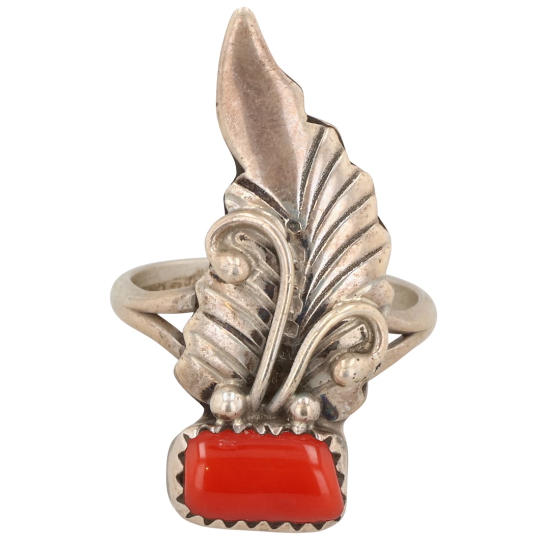 Max Calabaza Navajo Sterling Coral Ring Sz 5.25: Max Calabaza Navajo Sterling Coral Ring Sz 5.25 / 3g
