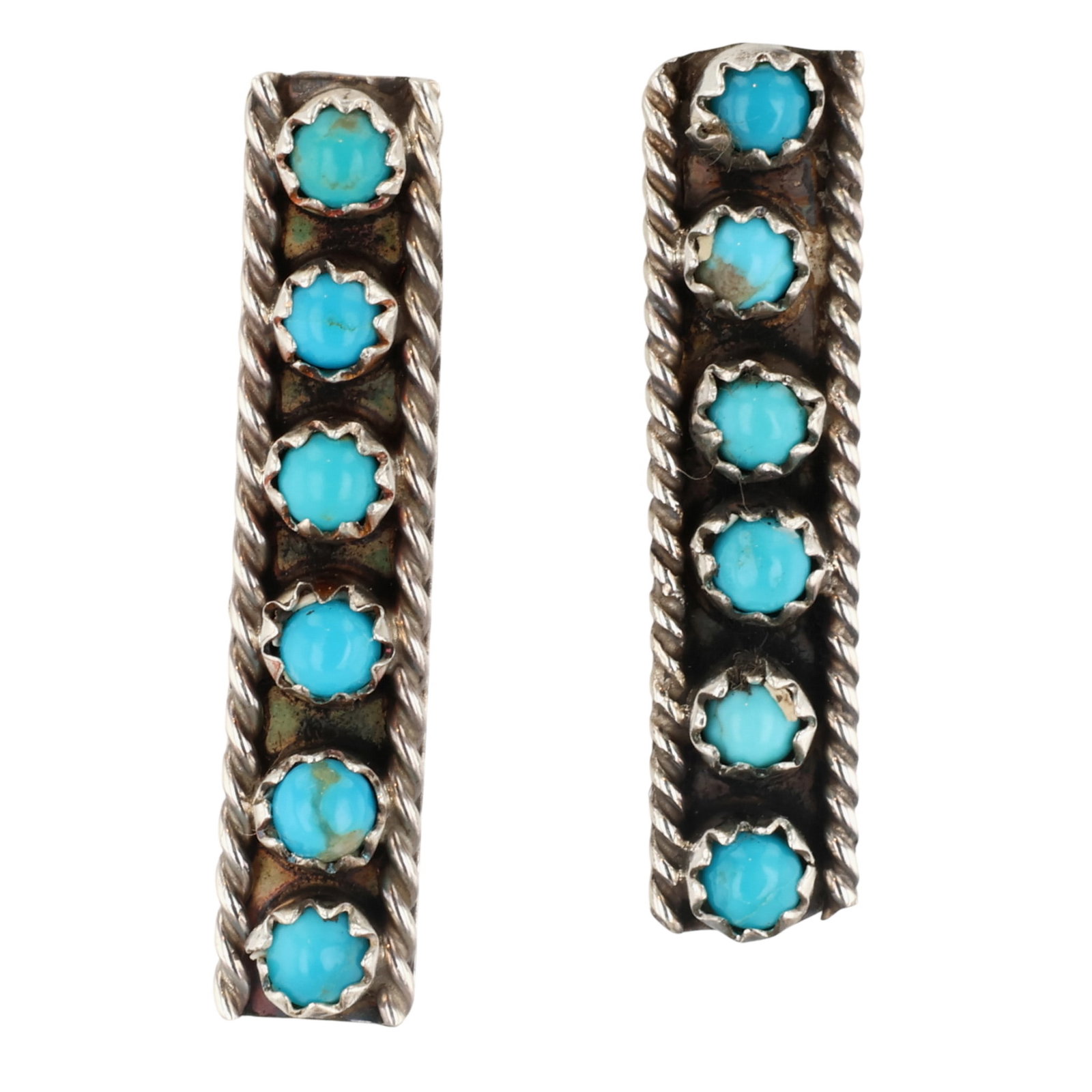 Esther White Navajo Sterling Kingman Turquoise Snake Eye Earrings (1 of 3)