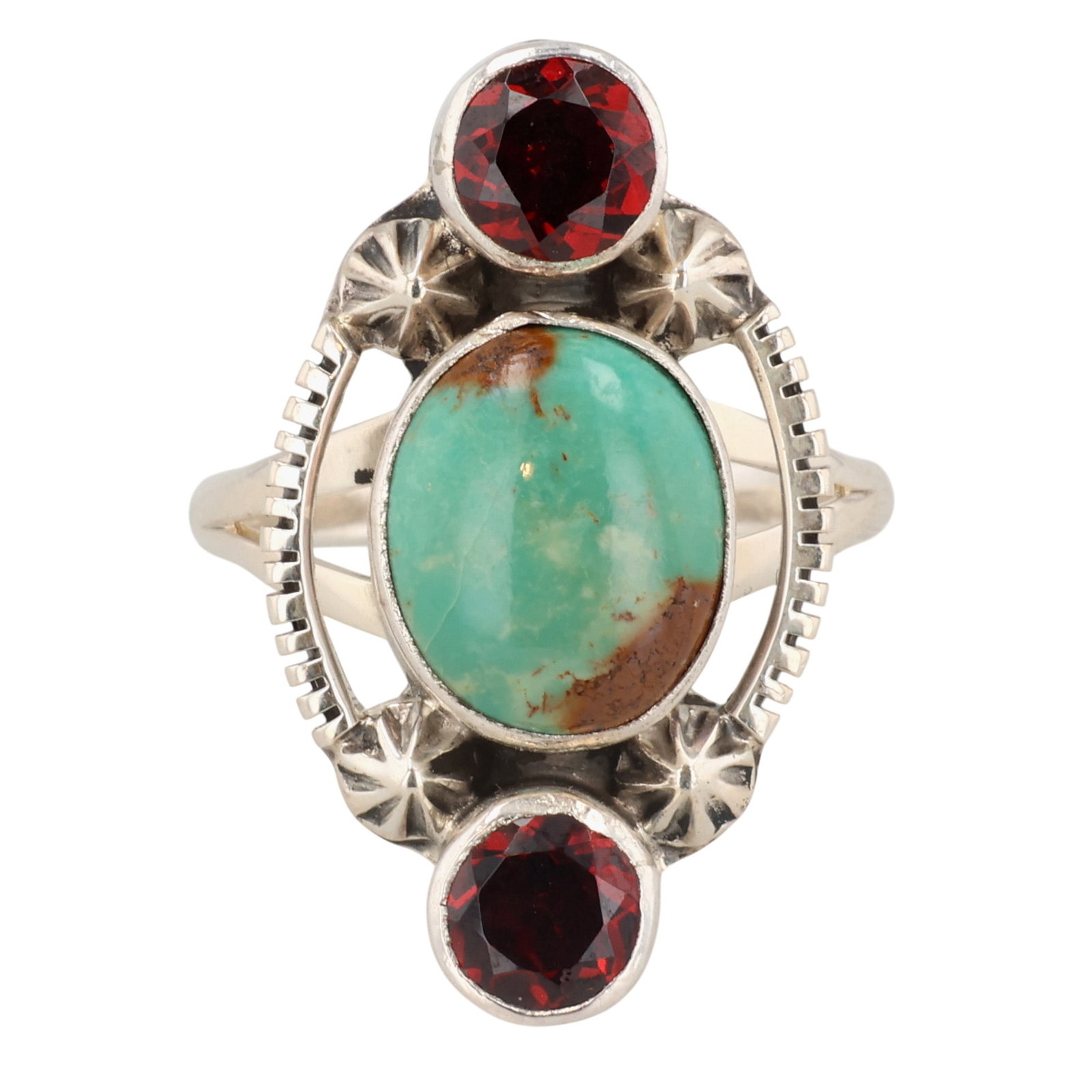 Running Bear Shop Sterling Turquoise Garnet Ring Sz 8.5 (1 of 7)