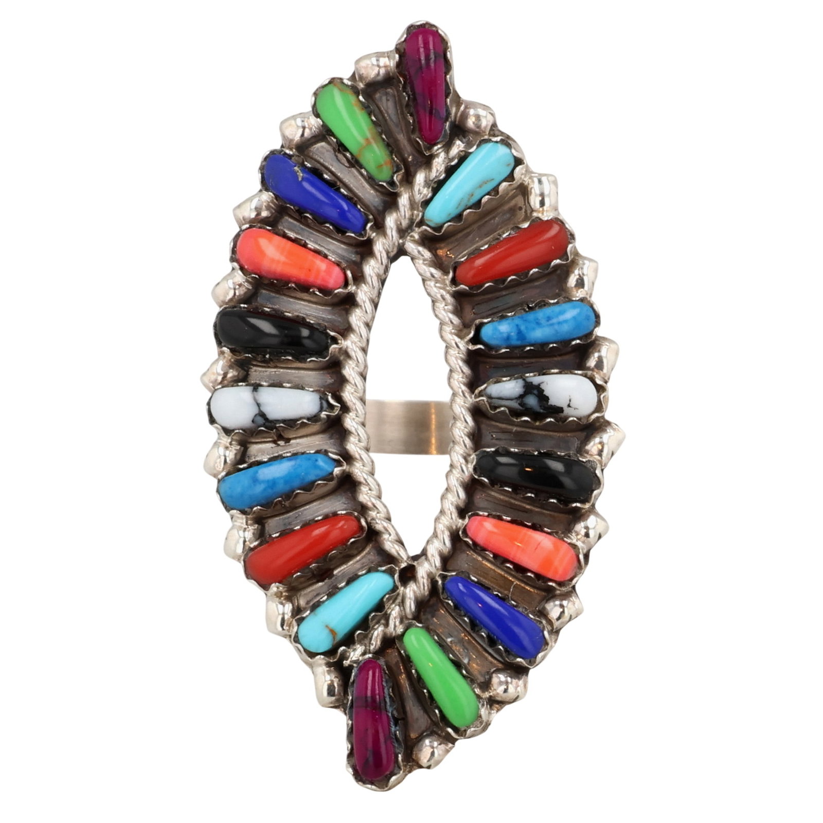 Tamara Benally Navajo Sterling Multi-Stone Needlepoint Ring Sz 7 (1 of 7)