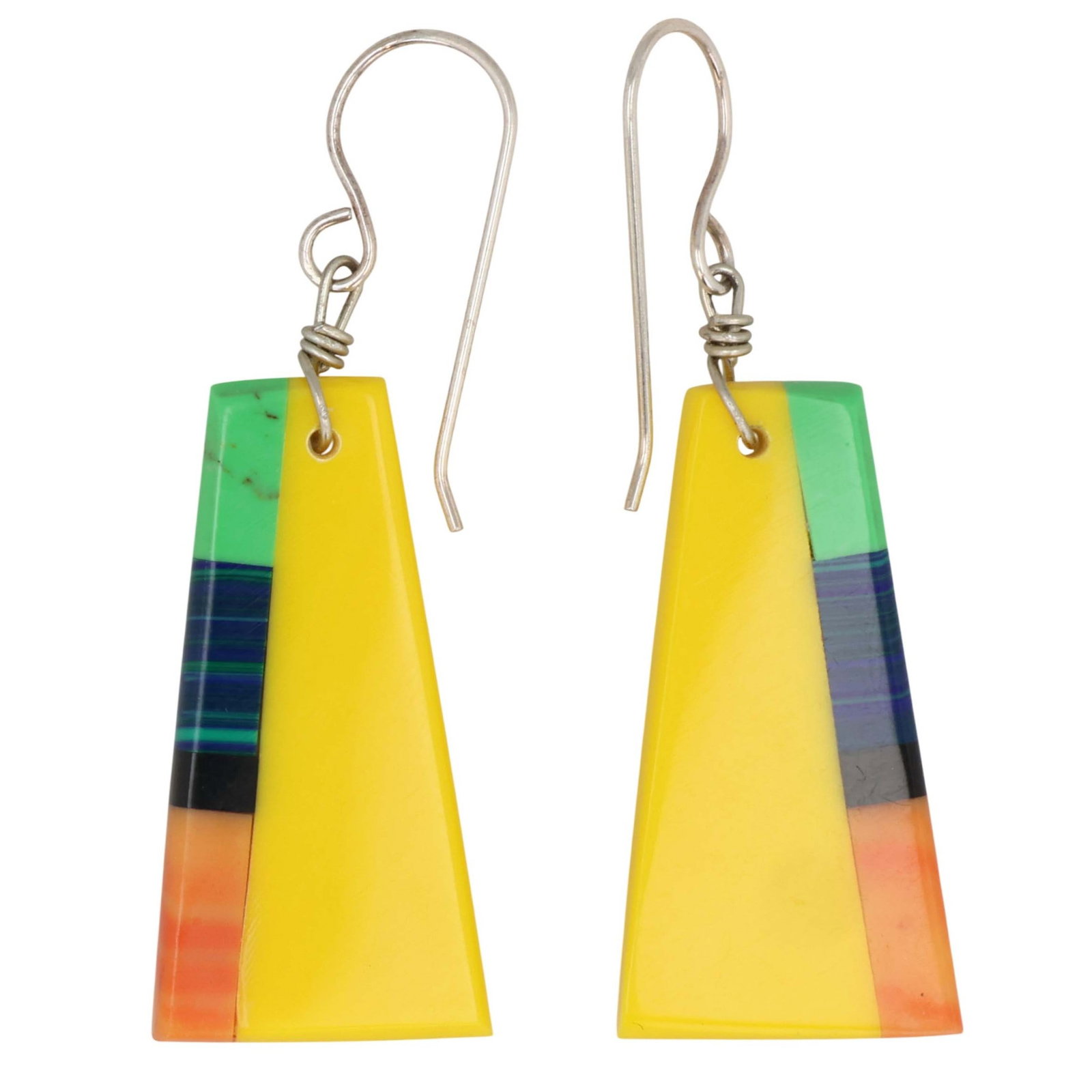 Southwest Sterling Multi-Stone Slab Earrings: Southwest Sterling Multi-Stone Slab Earrings / 4g