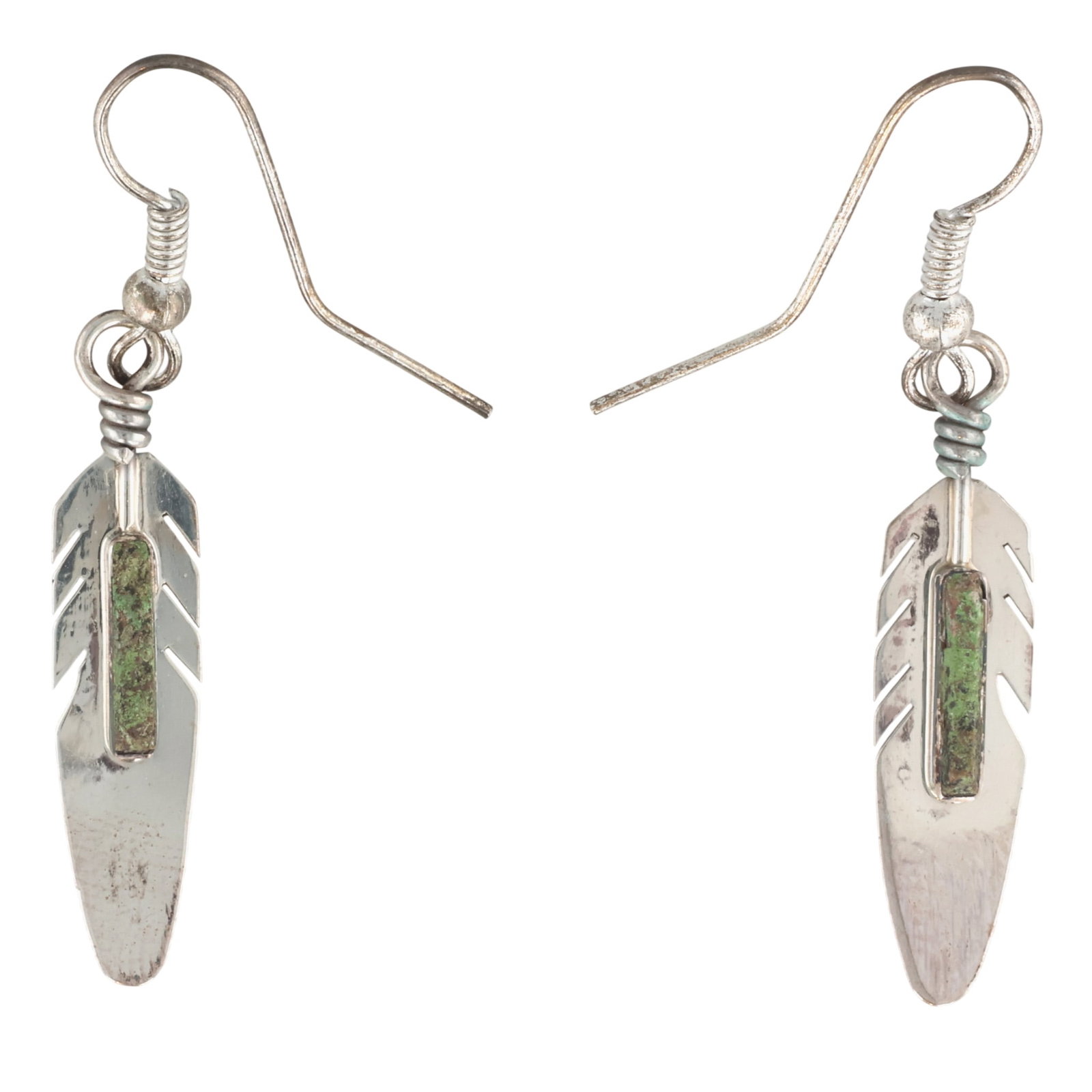 Allen Barney Navajo Sterling Gaspeite Feather Earrings (1 of 4)