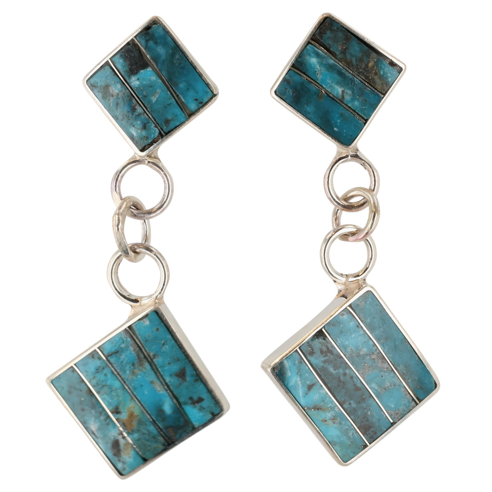 Michelle Haloo Zuni Sterling Kingman Turquoise Inlay Earrings (1 of 4)