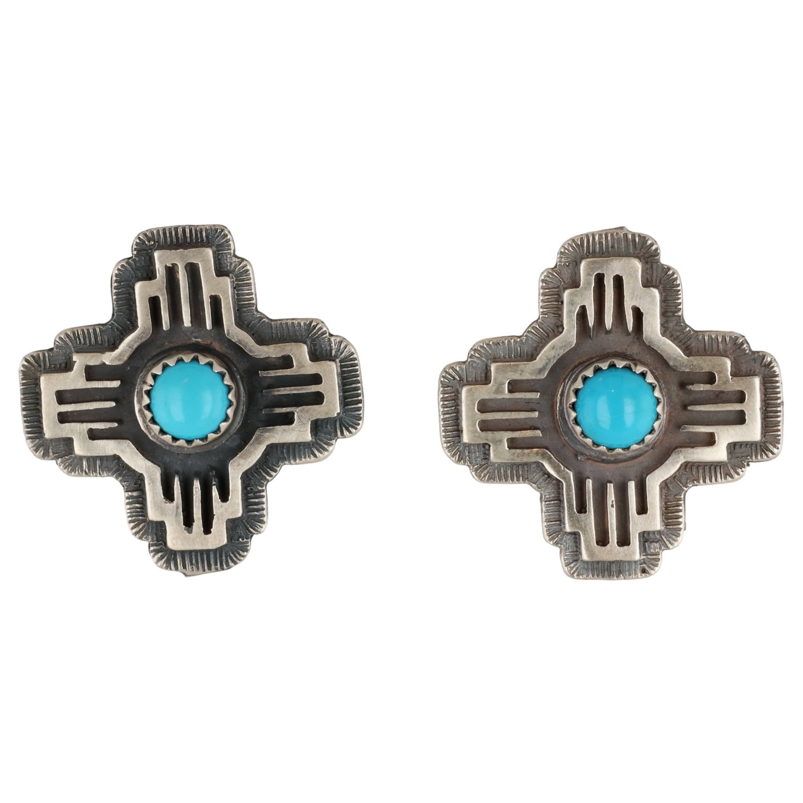 Kenny Lonjose Navajo Sterling Kingman Turquoise Zia Earrings (1 of 4)