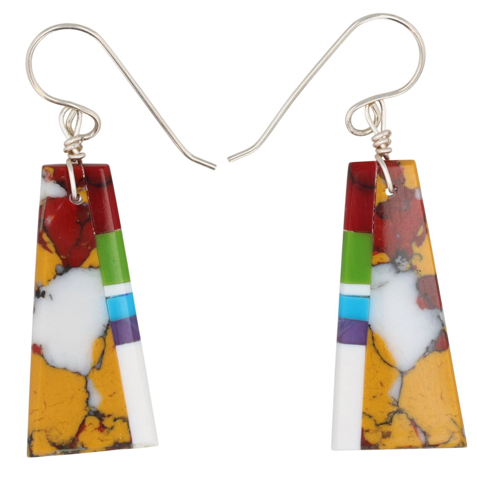 Southwest Sterling Multi-Stone Slab Earrings: Southwest Sterling Synthetic Multi-Stone Slab Earrings / 2.5g