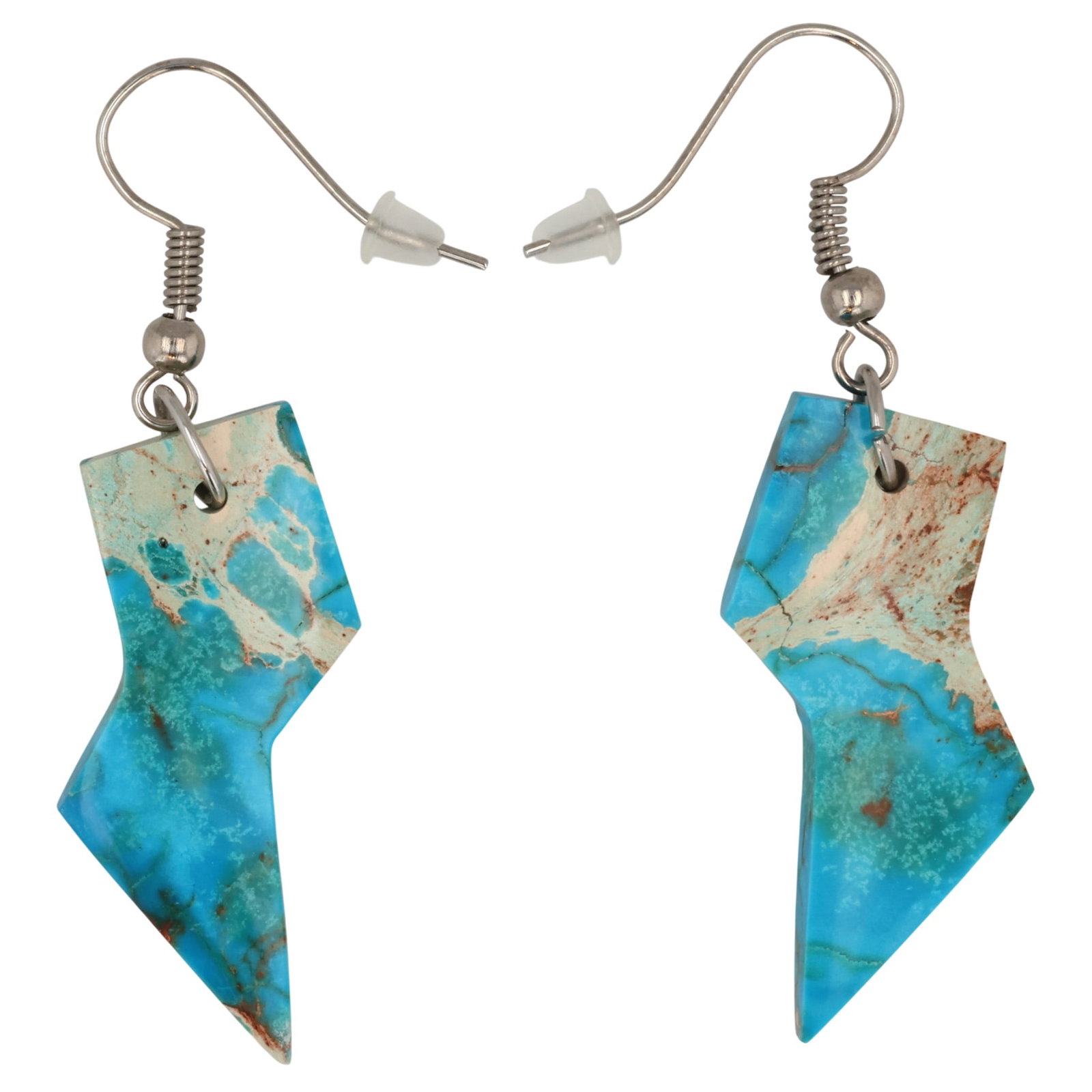Southwest Sterling Turquoise Thunderbolt Earrings: Southwest Sterling Turquoise Thunderbolt Earrings / 4g / Crack in stone along matrix lines, see photos.