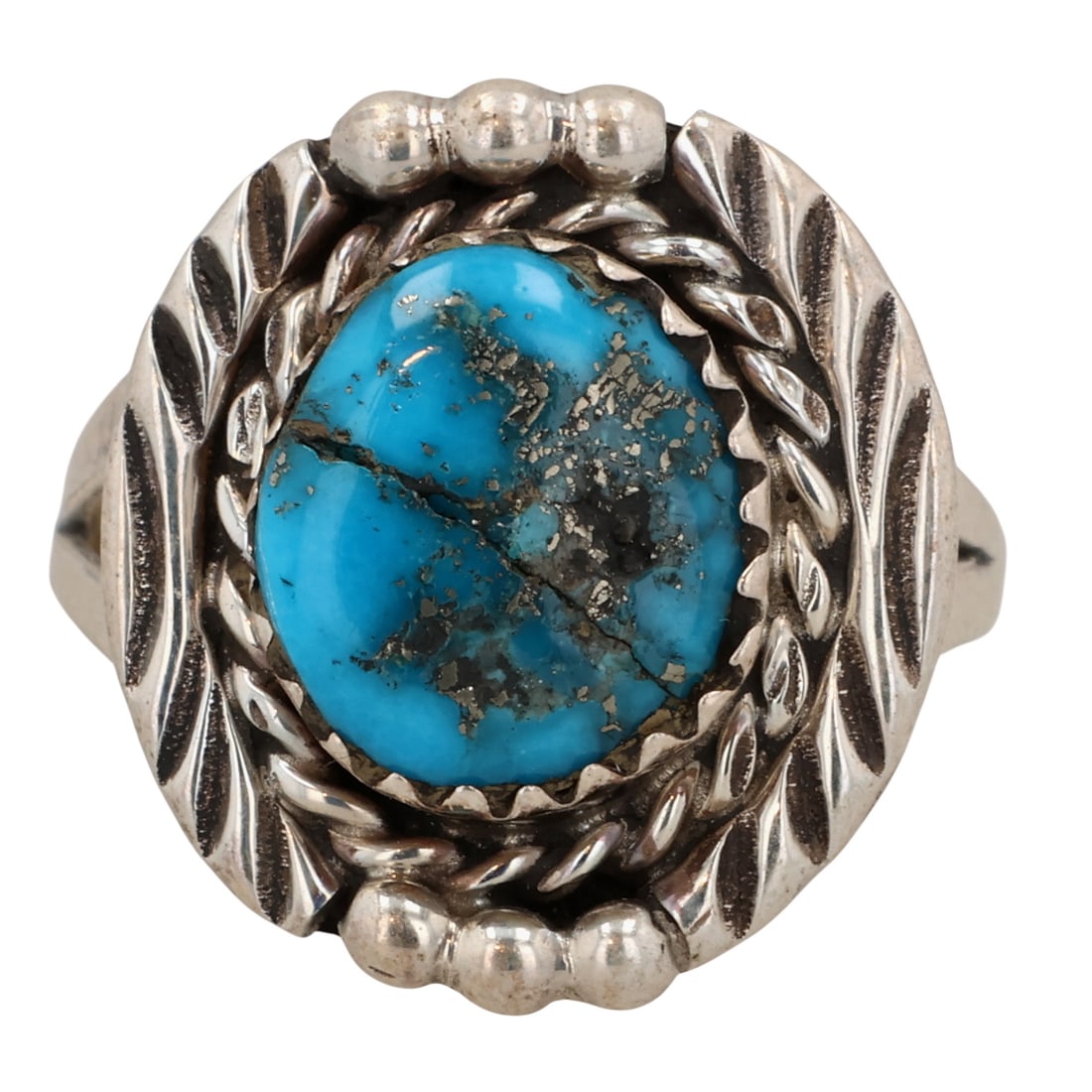 Freda Martinez Navajo Sterling Kingman Turquoise Ring Sz 5.75: Freda Martinez Navajo Sterling Kingman Turquoise Ring Sz 5.75 / 3g / Cracked stone, as is / Unsigned. Artist attribution based on accompanying tag.