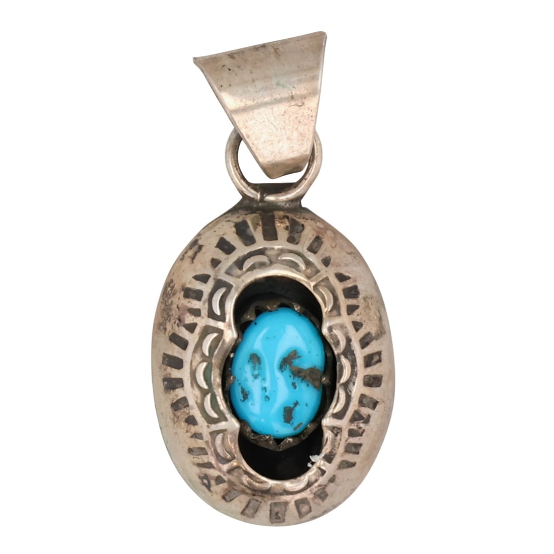 Signed Navajo Sterling Turquoise Shadow Box Pendant (1 of 4)