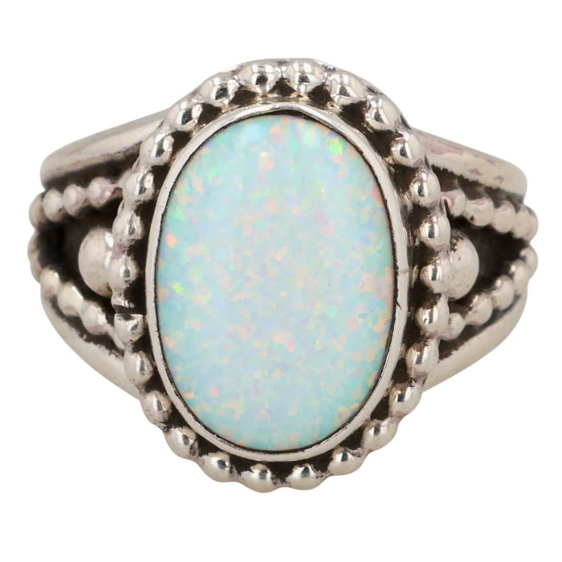 Thomas Yazzie Navajo Sterling Opal Ring Sz 6.75: Thomas Yazzie Navajo for Running Bear Shop Sterling Opal Ring Sz 6.75 / 7g / Unsigned by artist. Artist attribution based on accompanying tag.
