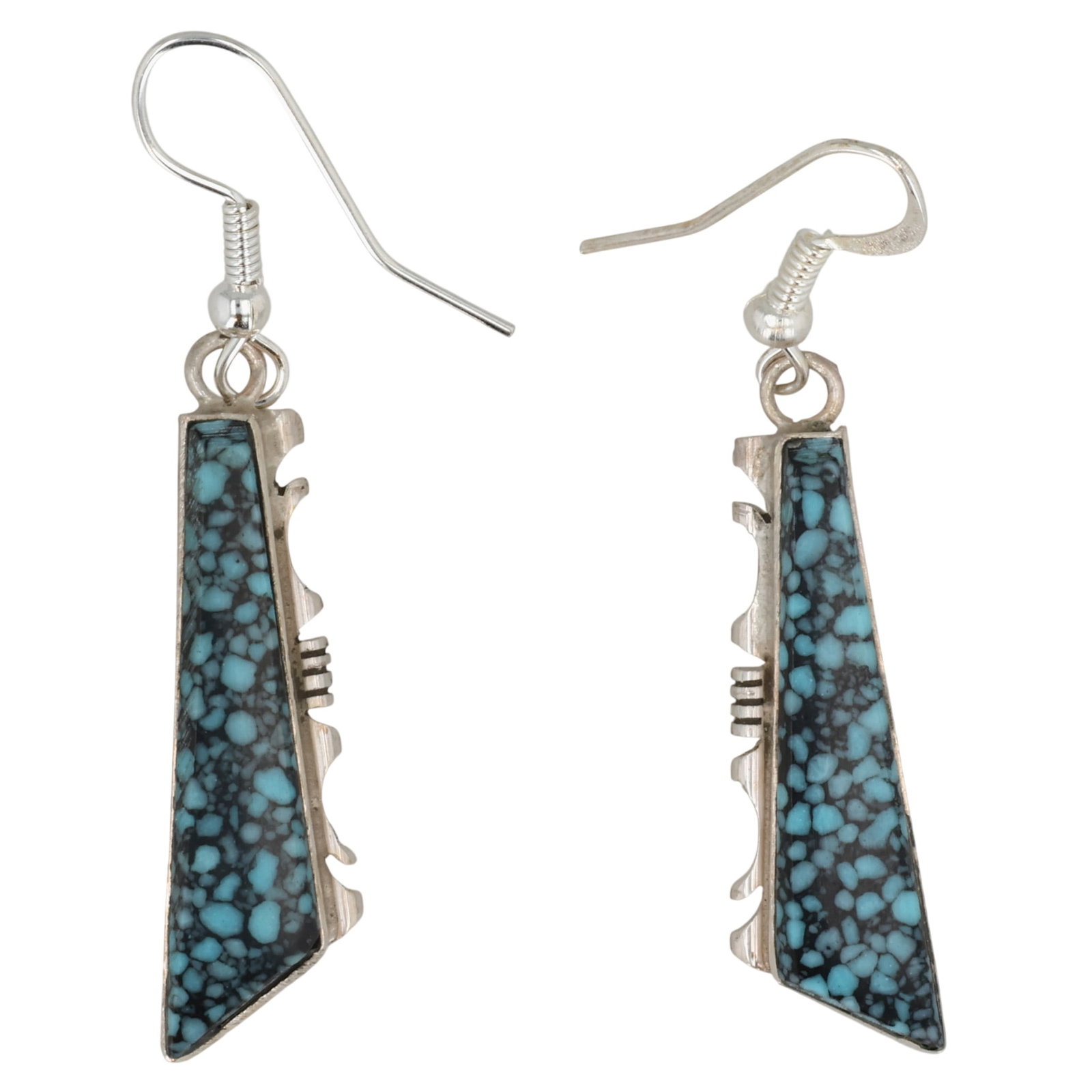 Steve Francisco Navajo Sterling Spiderweb Turquoise Inlay Earrings: Steve Francisco Navajo Sterling Spiderweb Turquoise Inlay Earrings / 5g
