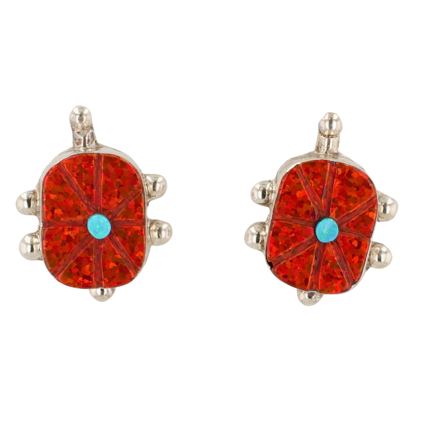 Sarah Bowannie Zuni Sterling Opal Turtle Earrings (1 of 3)